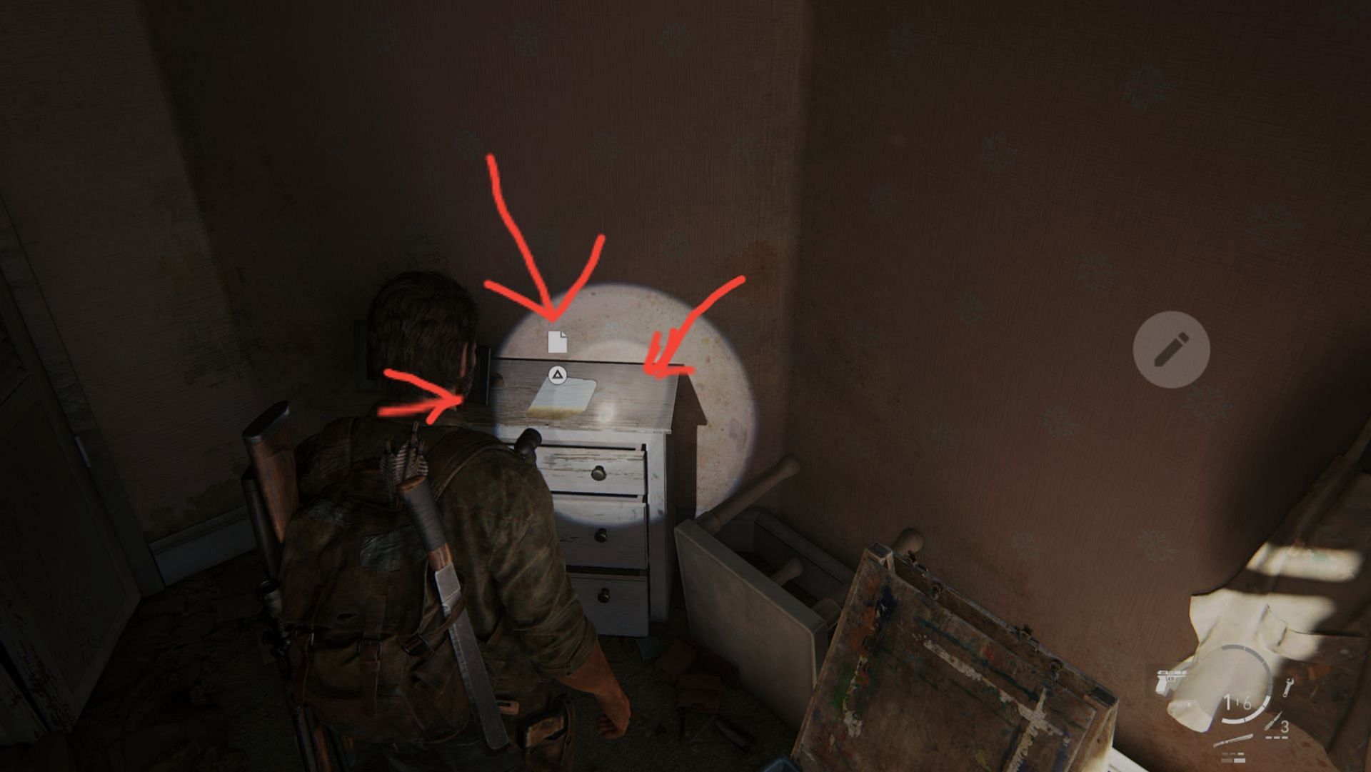 Looting Notice artifact collectible location in The Last of Us Part 1 (Image via PlayStation)