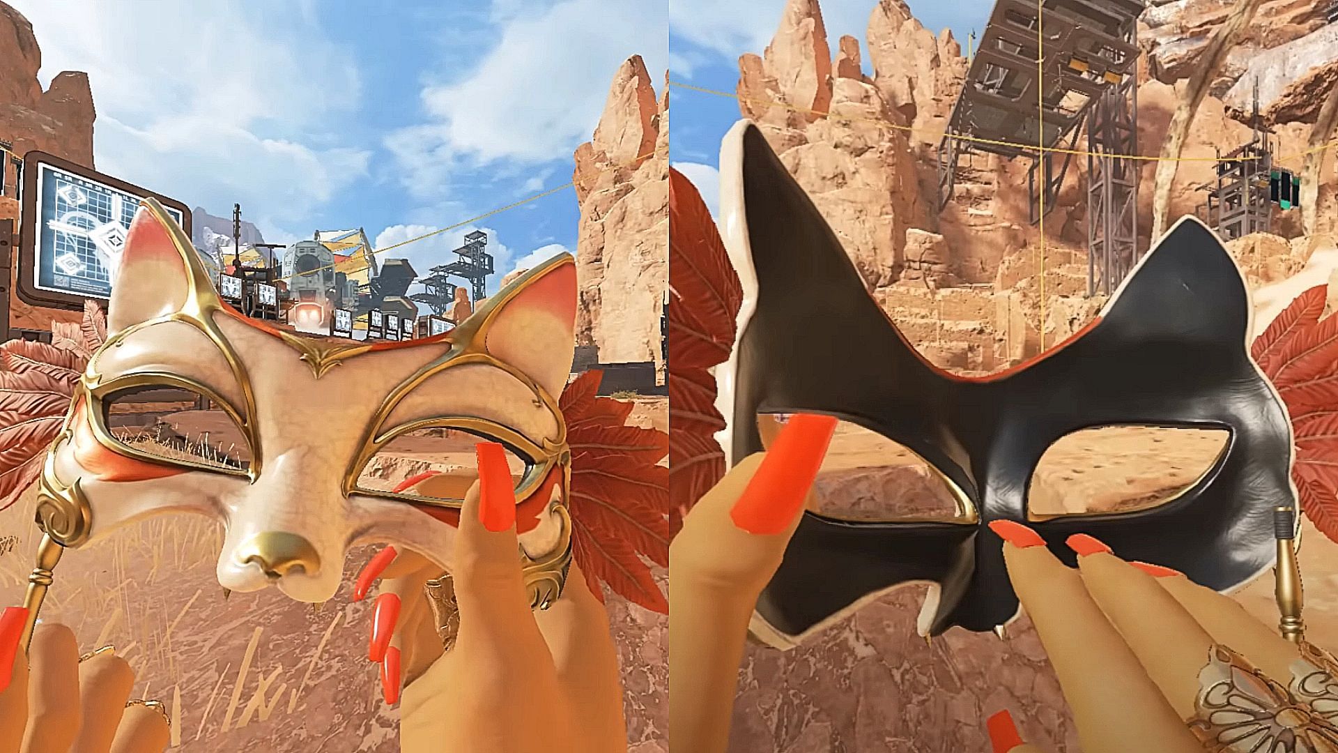 The wolf mask animation during melee inspection (Image via EA)