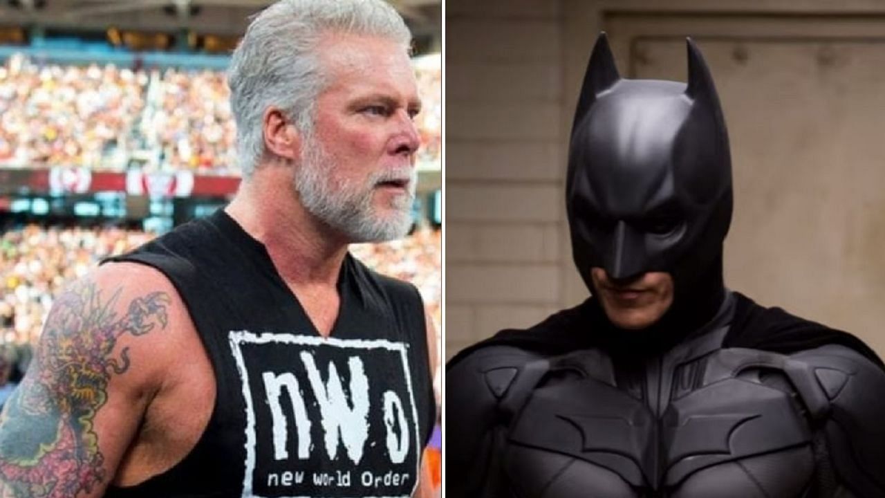 Kevin Nash (left); Batman played by Christian Bale (right)