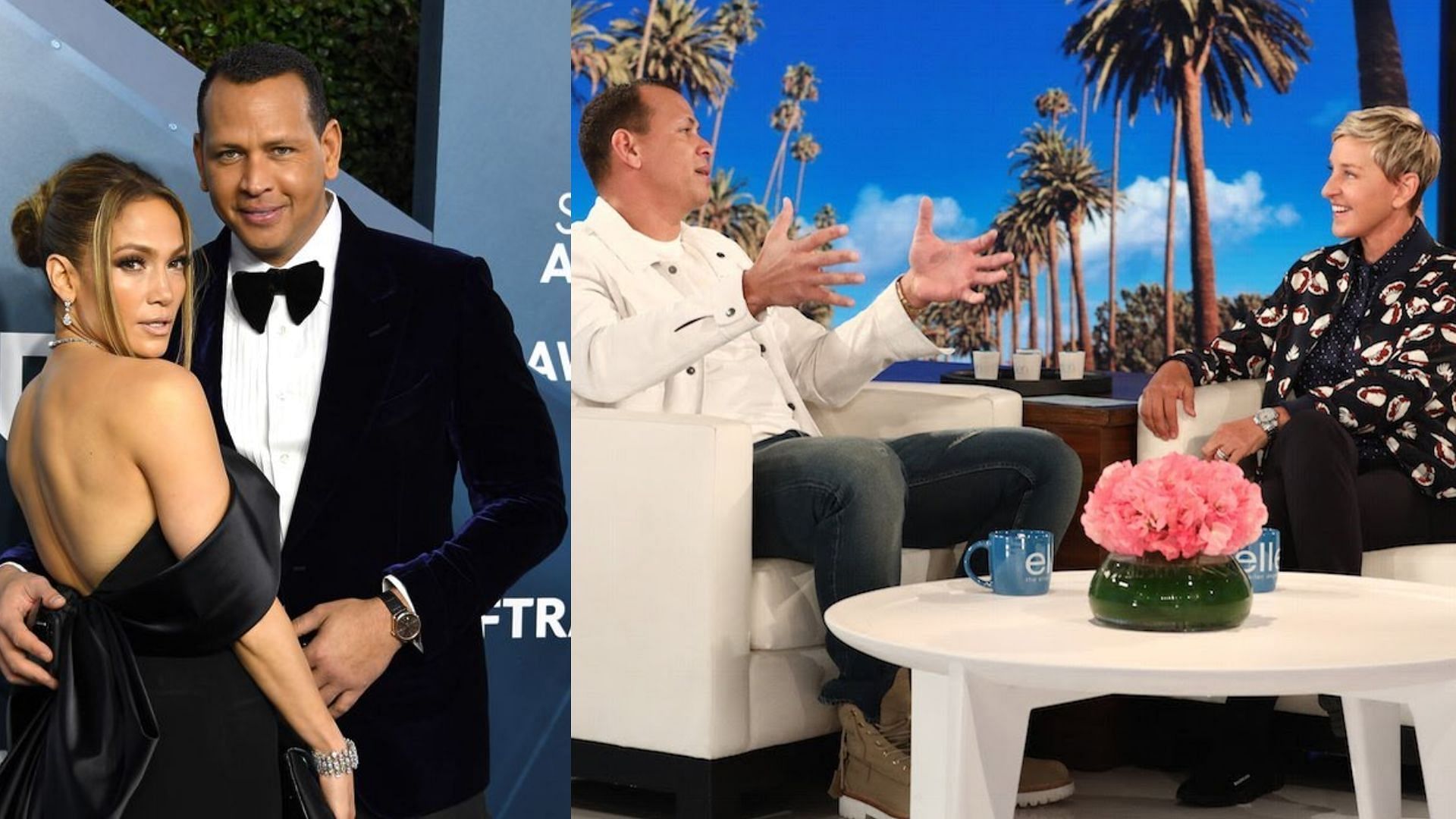 Alex Rodriguez with his ex-fiance Jennifer Lopez; Alex Rodriguez on Ellen DeGeneres Show.