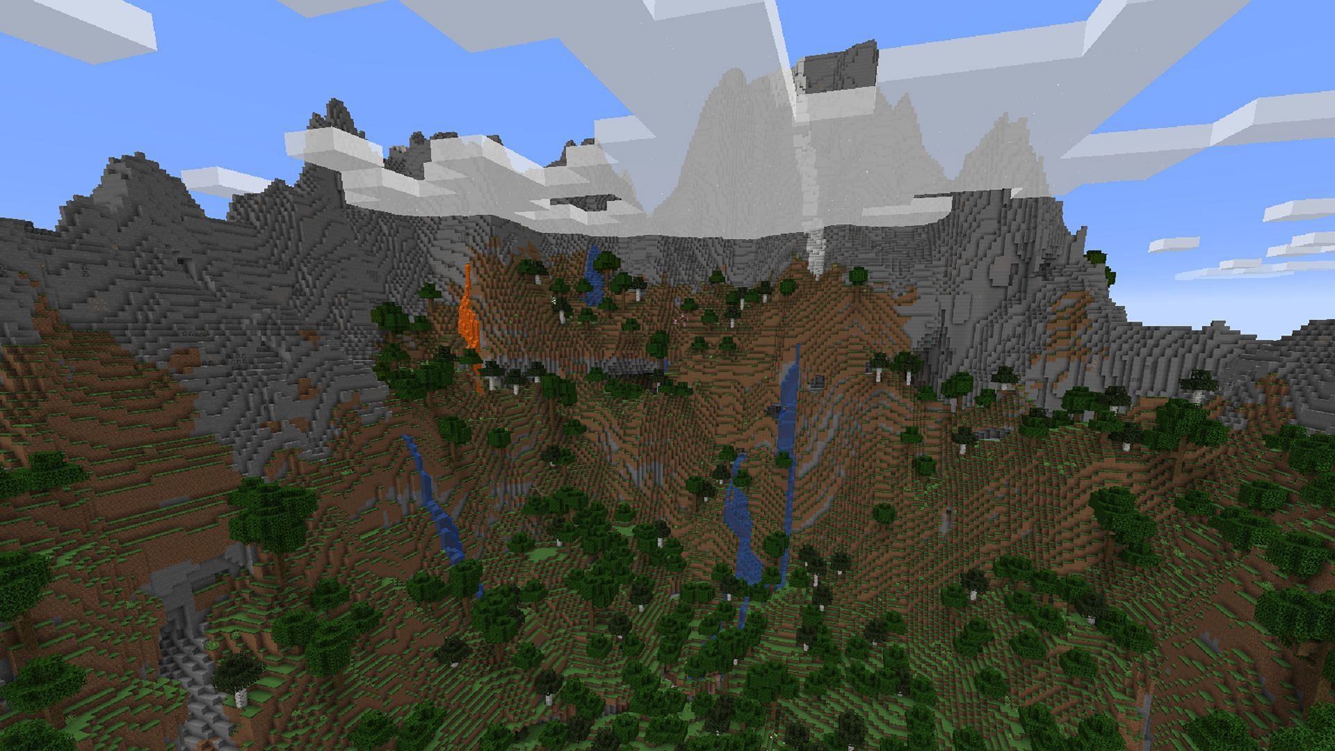 This seed has a gorgeous mountain range not far from spawn (Image via Mojang)