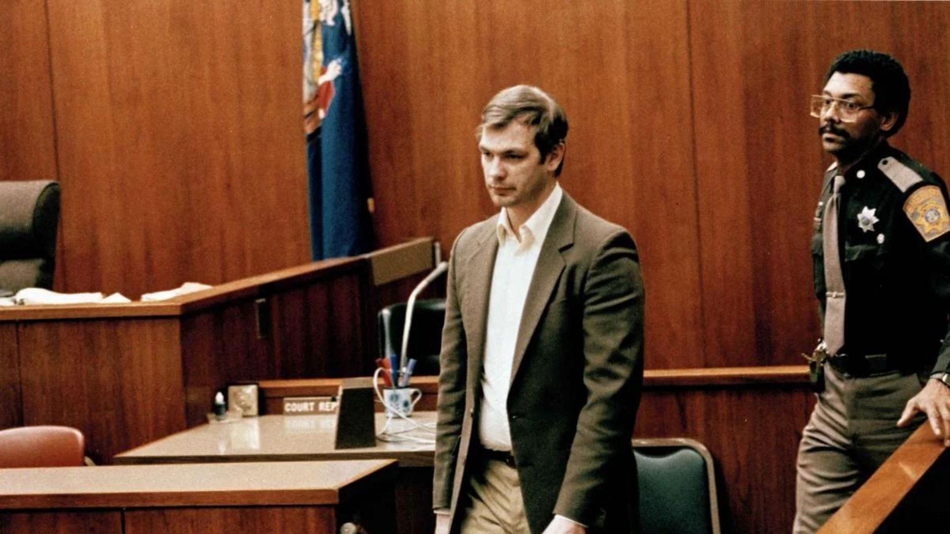 Jeffrey Lionel Dahmer in trial for his crimes (Image via Reddit)