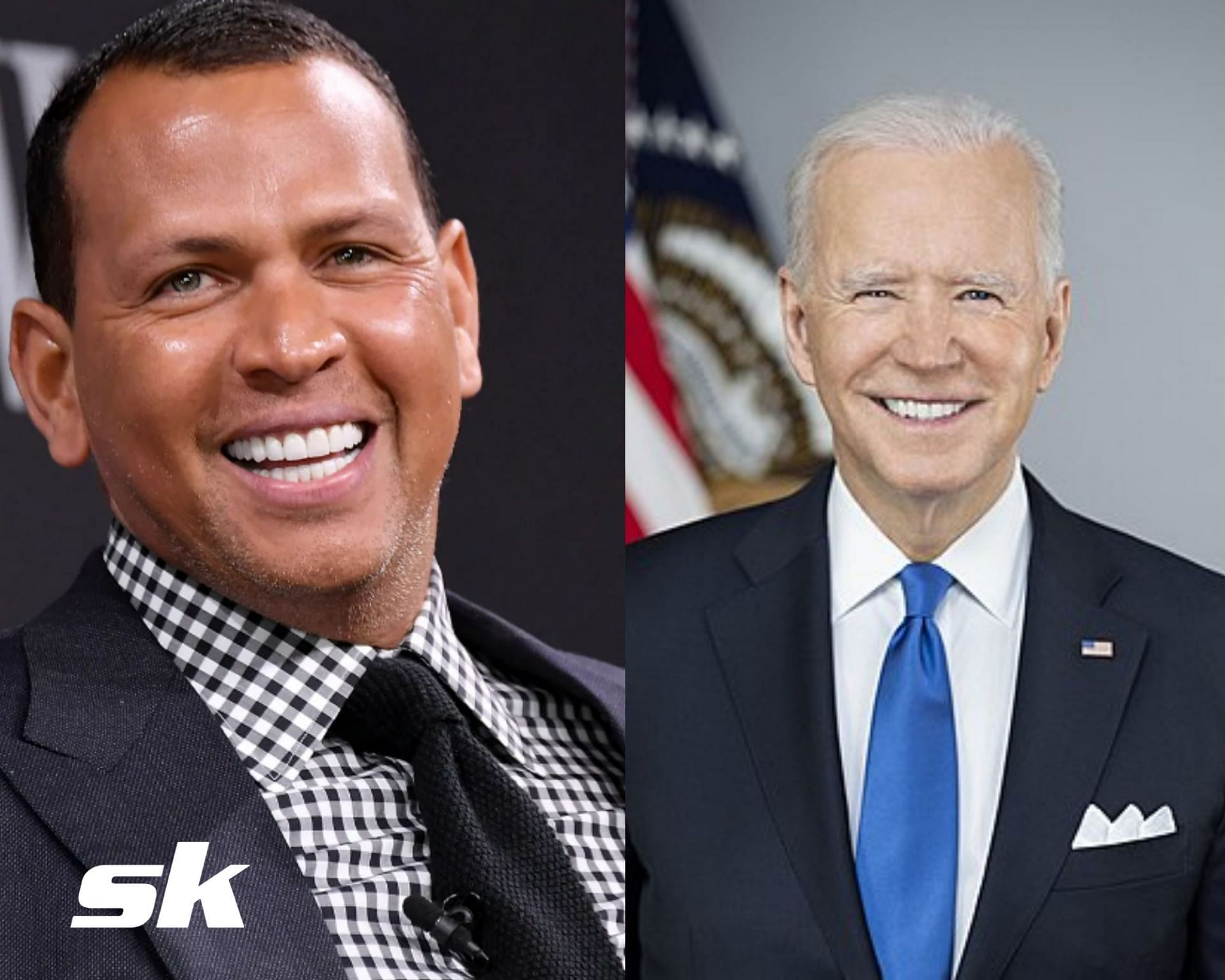 MLB star Alex Rodriguez(L) and President of the United States Joe Biden (R). 