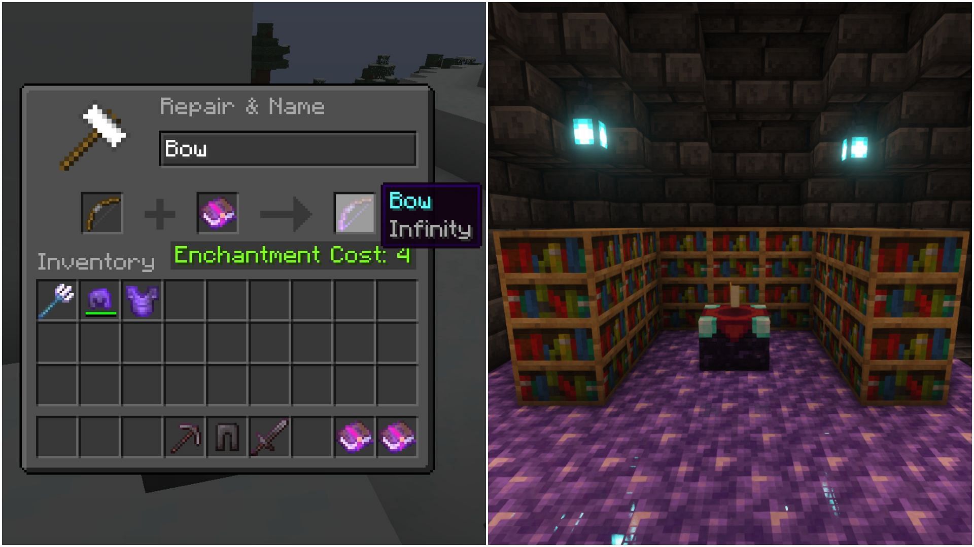 Enchantments can be obtained from enchanting table or enchanted books in Minecraft (Image via Sportskeeda)