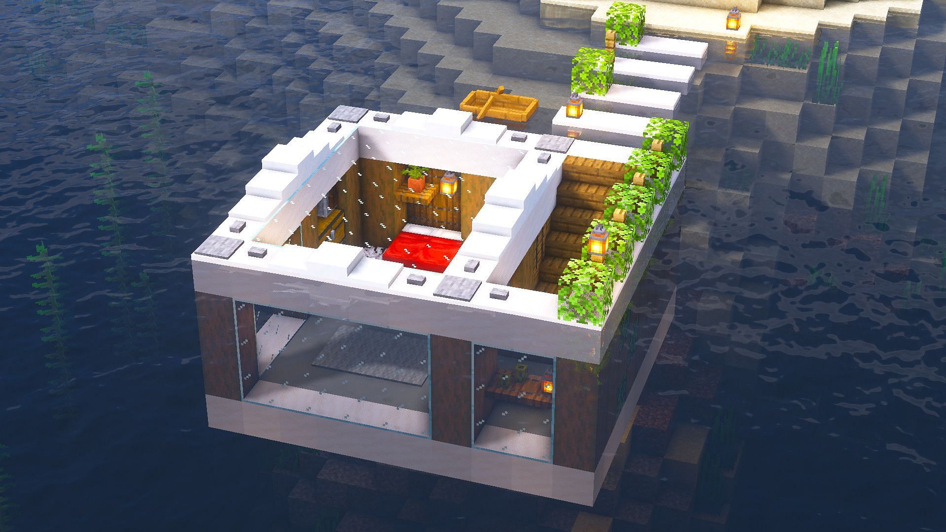 A brilliant underwater base with a cozy interior (Image via Twitter/@fedo_minecraft)