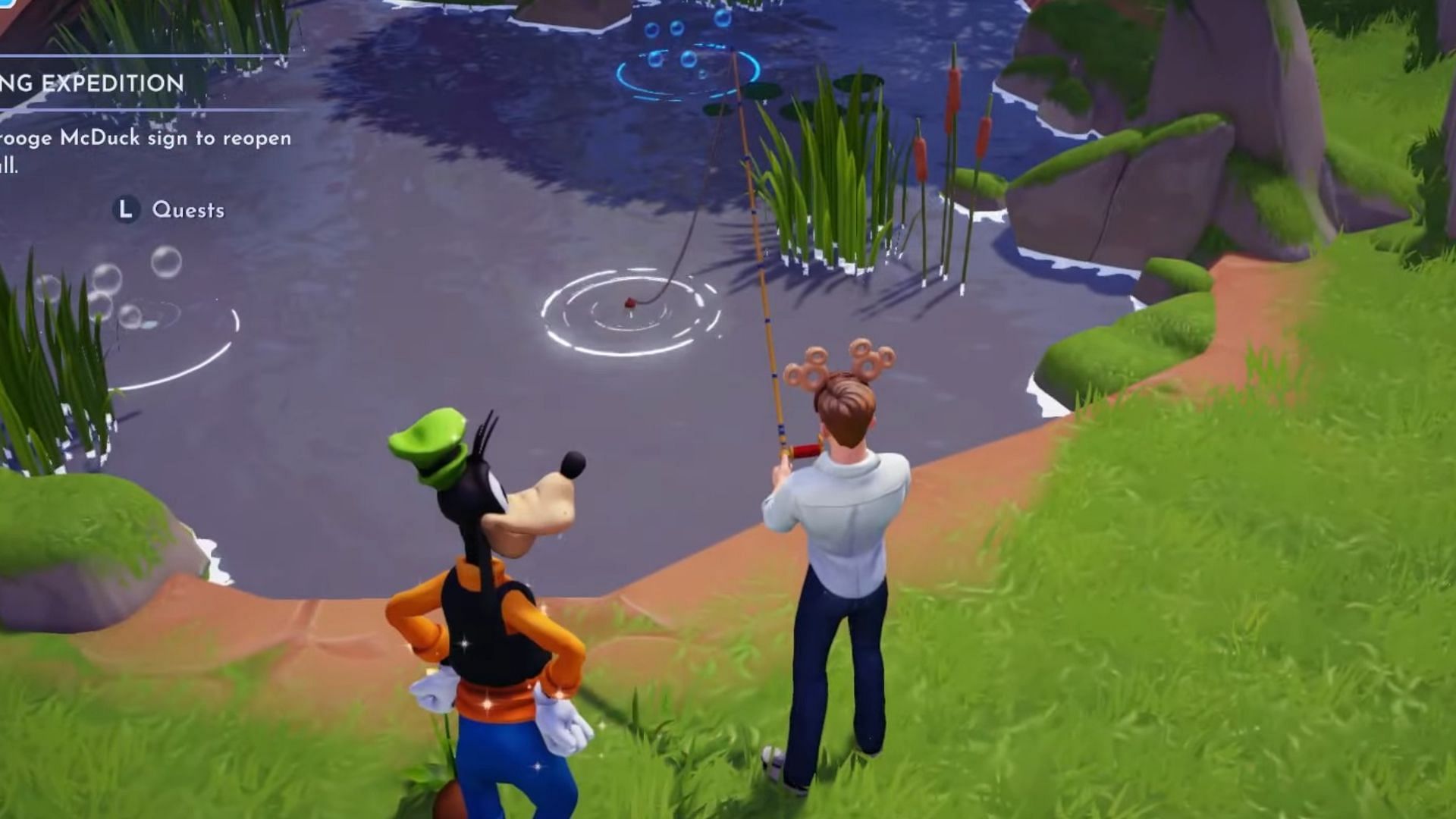 Having a fun time fishing with Goofy (Image via YouTube - Quick Tips)