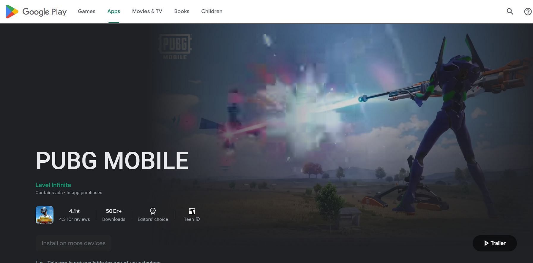 The mobile version of PUBG: Battlegrounds on the Play Store (Image via Google)