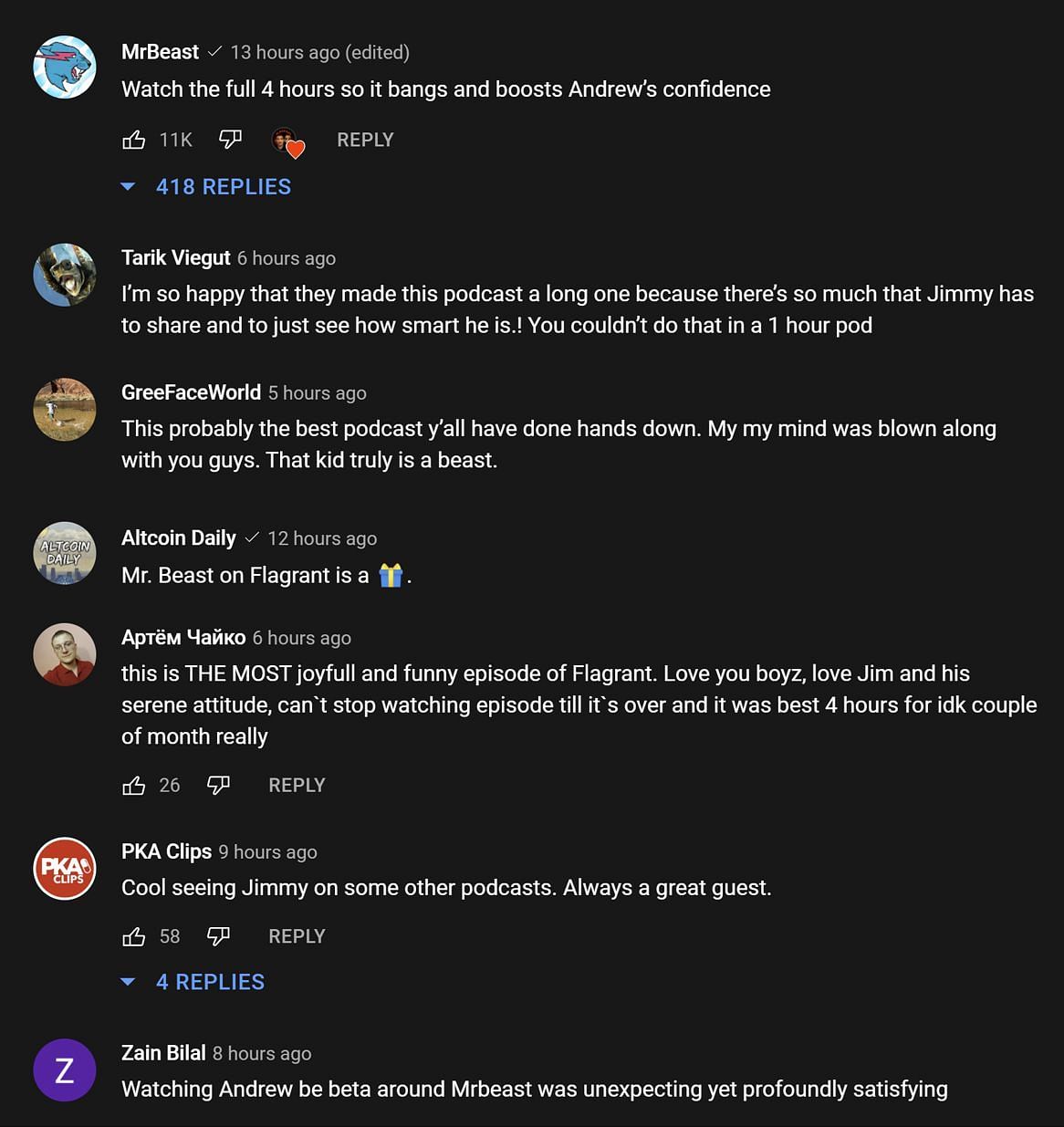 Fans in the YouTube comments section reacting to the FLAGRANT podcast featuring Jimmy (Image via FLAGRANT/YouTube)