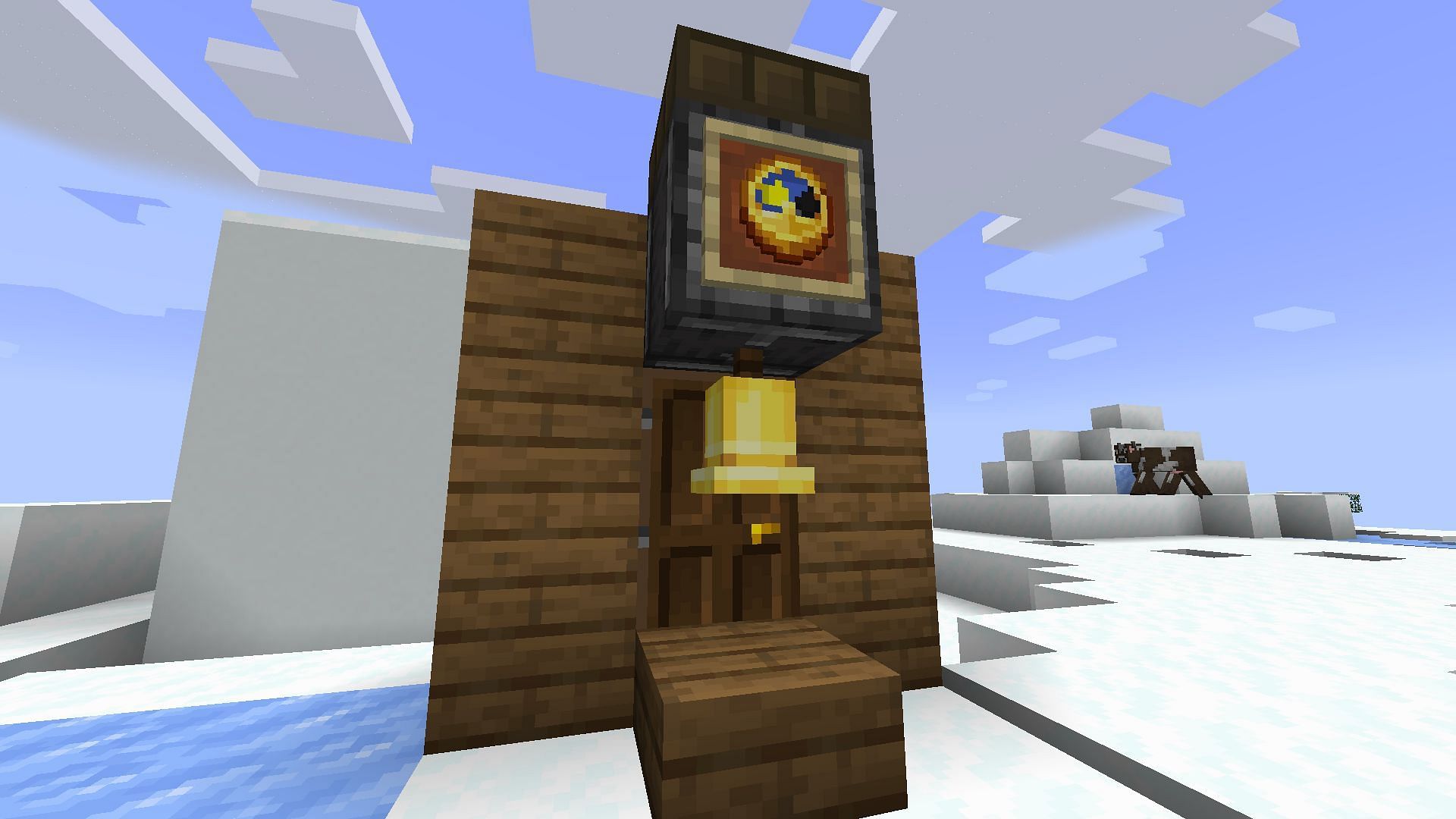 Place the bell below the observer block, this will ring as time progresses in a Minecraft world (Image via Mojang)