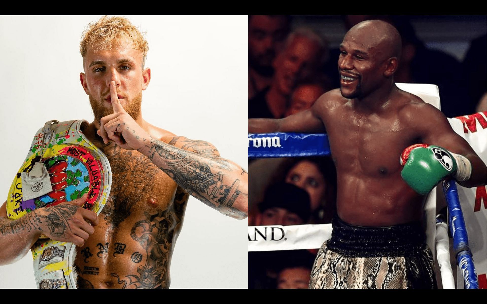 Jake Paul (left, @jakepaul IG), Floyd Mayweather (Right)