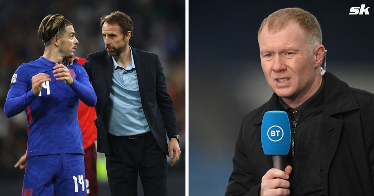 [L-to-R] Jack Grealish with Gareth Southgate; Paul Scholes.