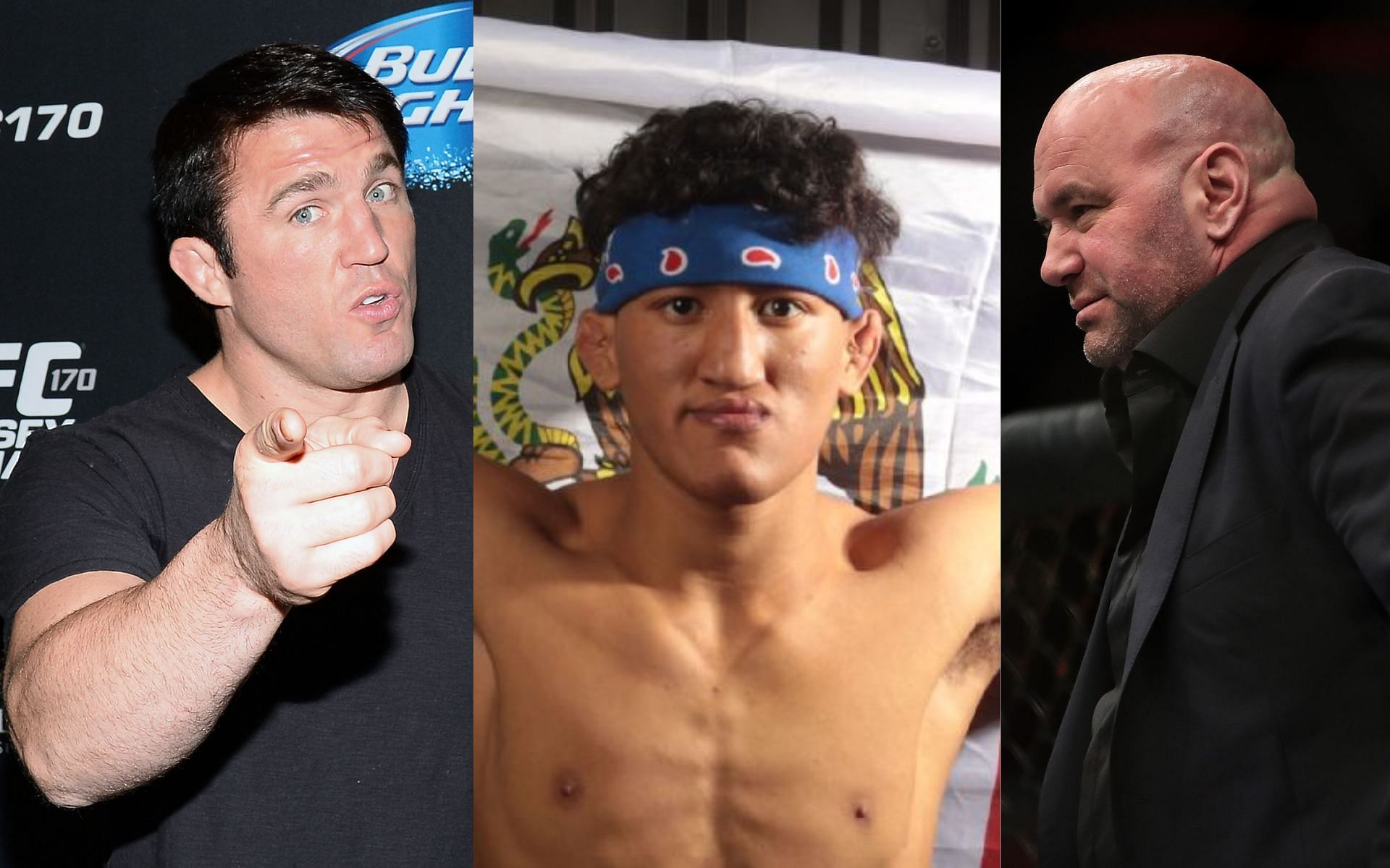 Chael Sonnen (left), Raul Rosas Jr. (center), and Dana White (right). [Images courtesy: left and right images from Getty Images, center image from ESPN]