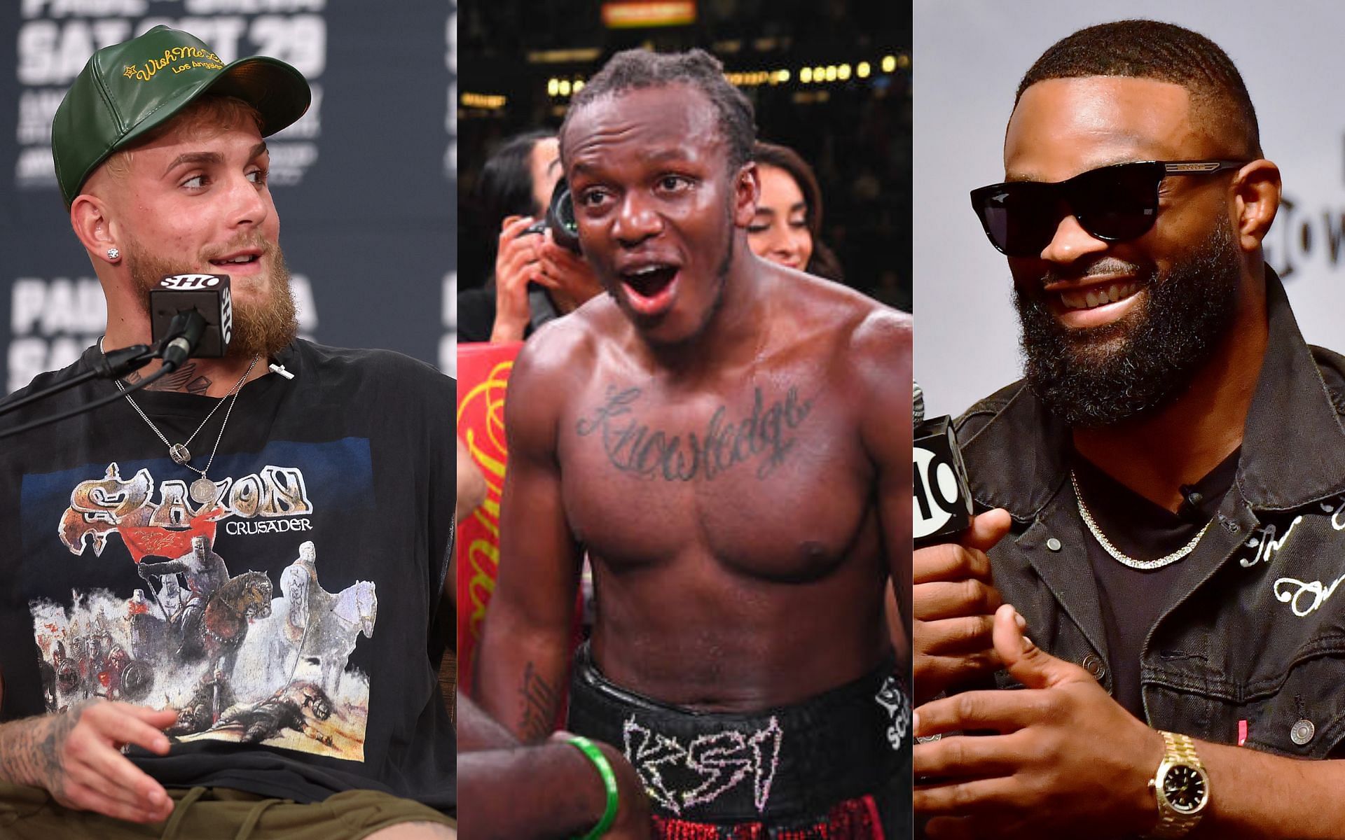 Jake Paul (left), KSI (center), and Tyron Woodley (right) (Image credits Getty Images)