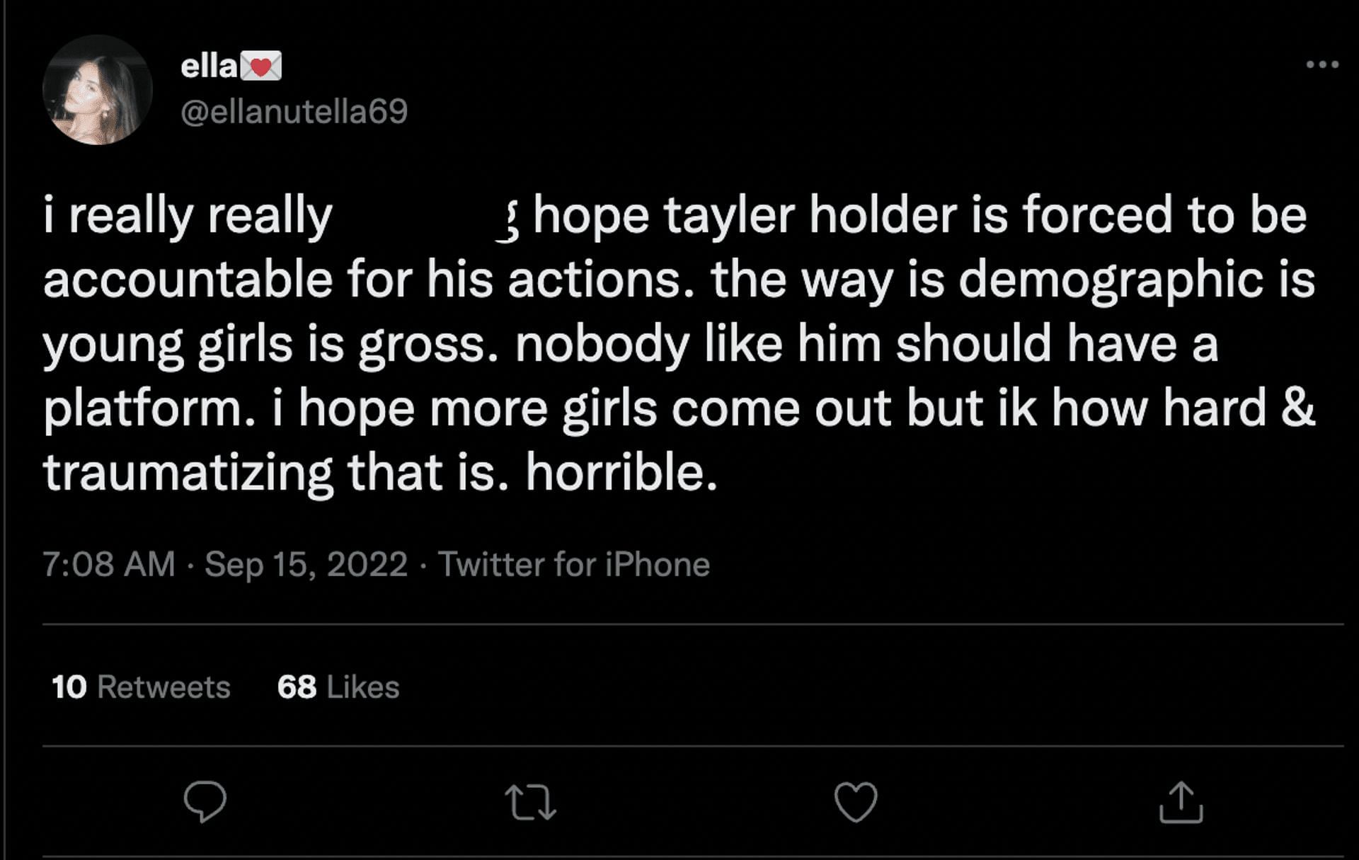 A Twitter user reacts to Holder&#039;s video upon allegations by several influencers. (Image via Twitter)