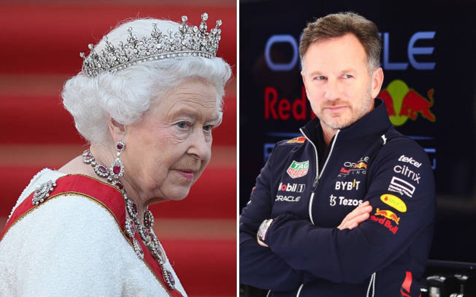 Queen Elizabeth II (L) and Christian Horner(R) (Credits Sean Gallup/Getty Images and Eric Alonso/Getty Images)