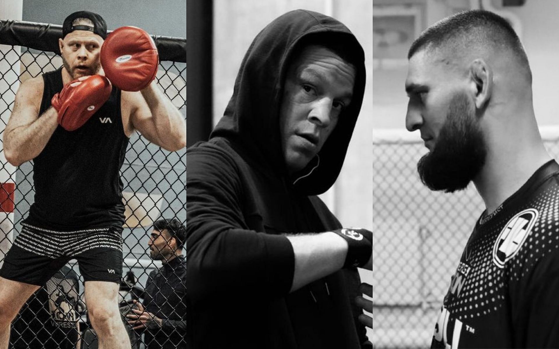 (L-R) Eric Nicksick, Nate Diaz, Khamzat Chimaev [Images via @eric_xcmma and @khamzat_chimaev on Instagram]