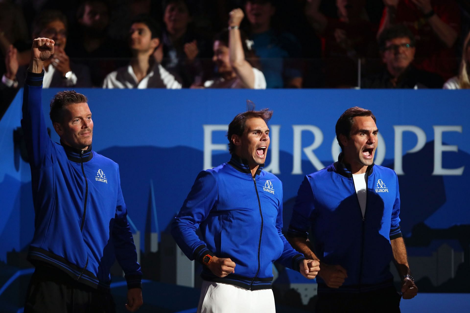 Rafael Nadal (C) sent a heartfelt to Roger Federer on his retirement