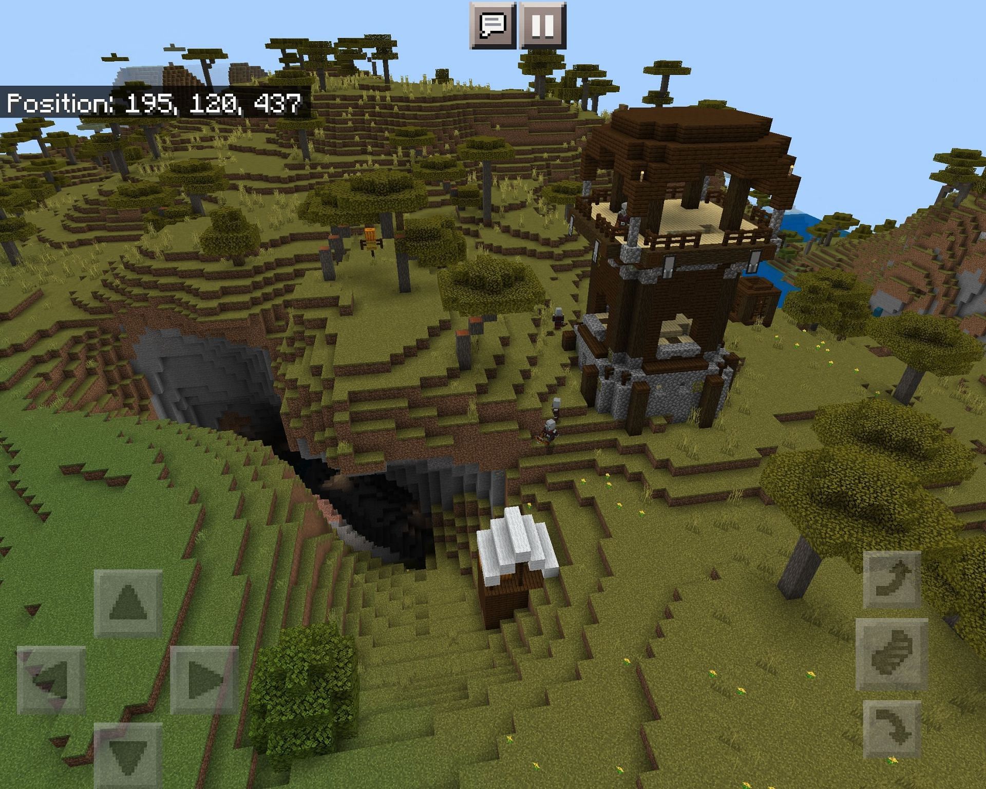 A pillager outpost found on the seed (Image via Minecraft)
