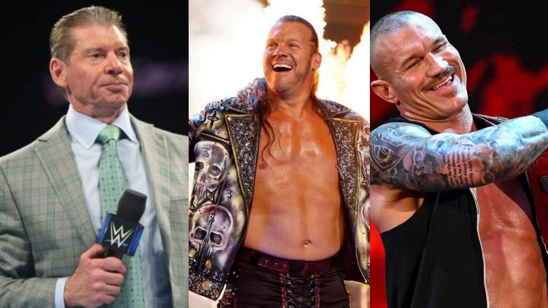 Vince McMahon (left); Chris Jericho (centre); Randy Orton (right)
