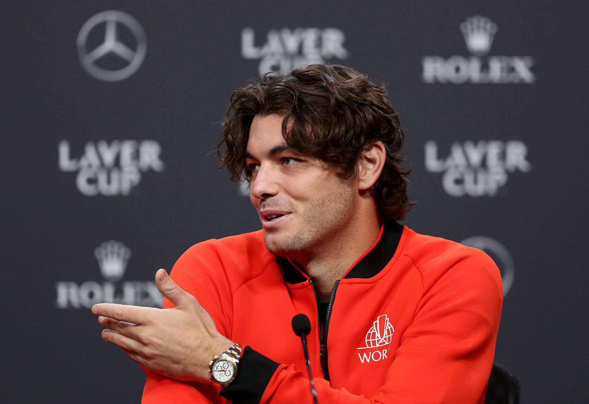 Taylor Fritz speaking at a press conference at the 2022 Laver Cup.