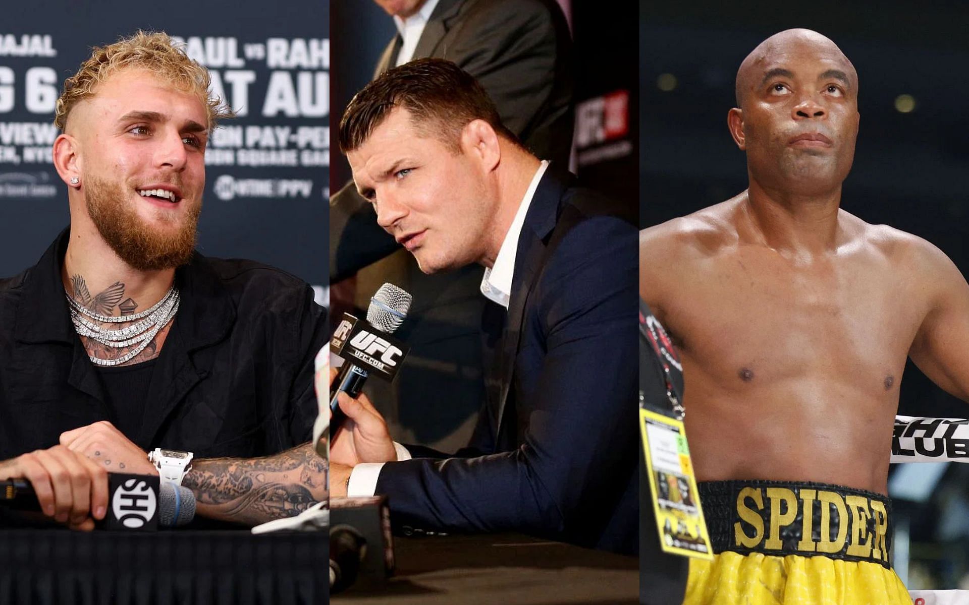 Jake Paul (left), Michael Bisping (middle) and Anderson Silva (right) 
