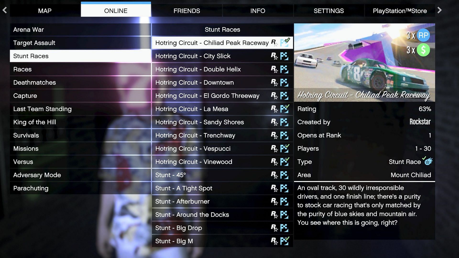 An example of a player on the Stunt Races section (Image via Rockstar Games)