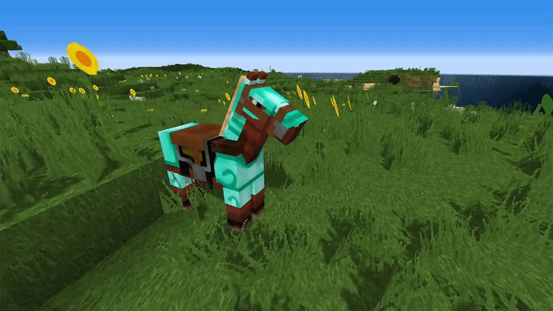 A horse equipped with diamond armor in Minecraft (Image via Mojang)