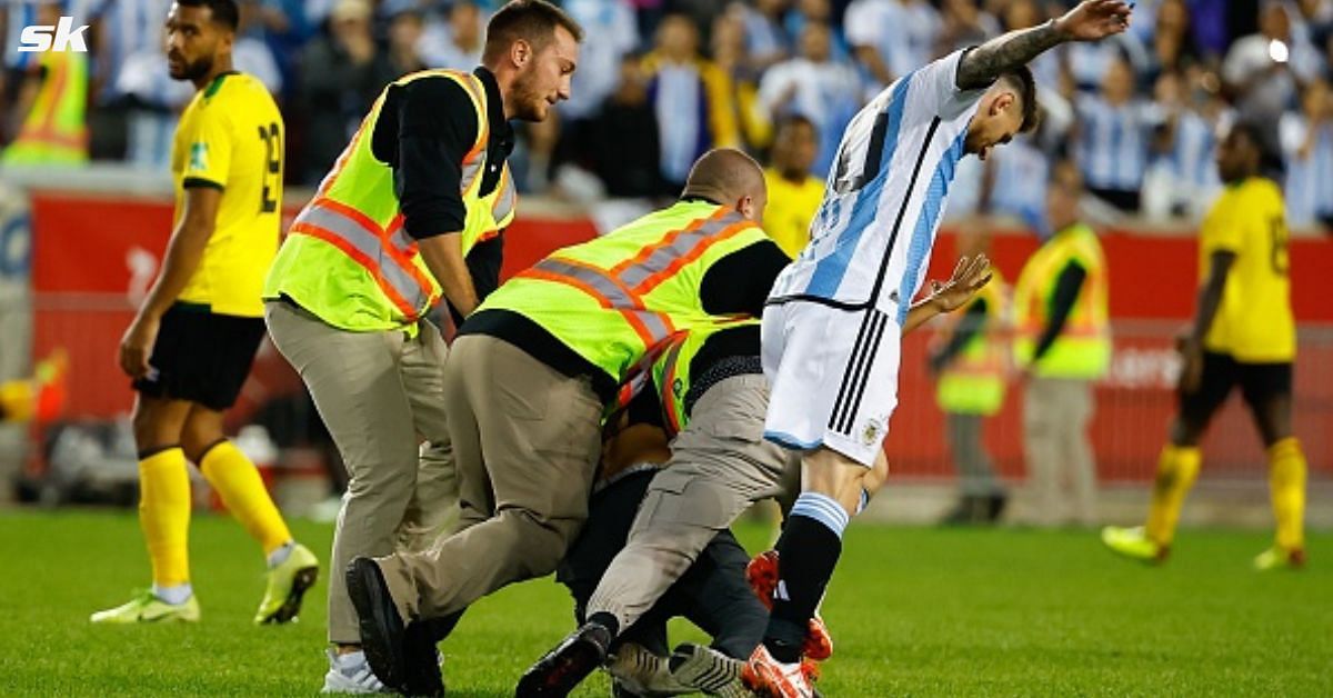 Messi was approached by a fan invader. 