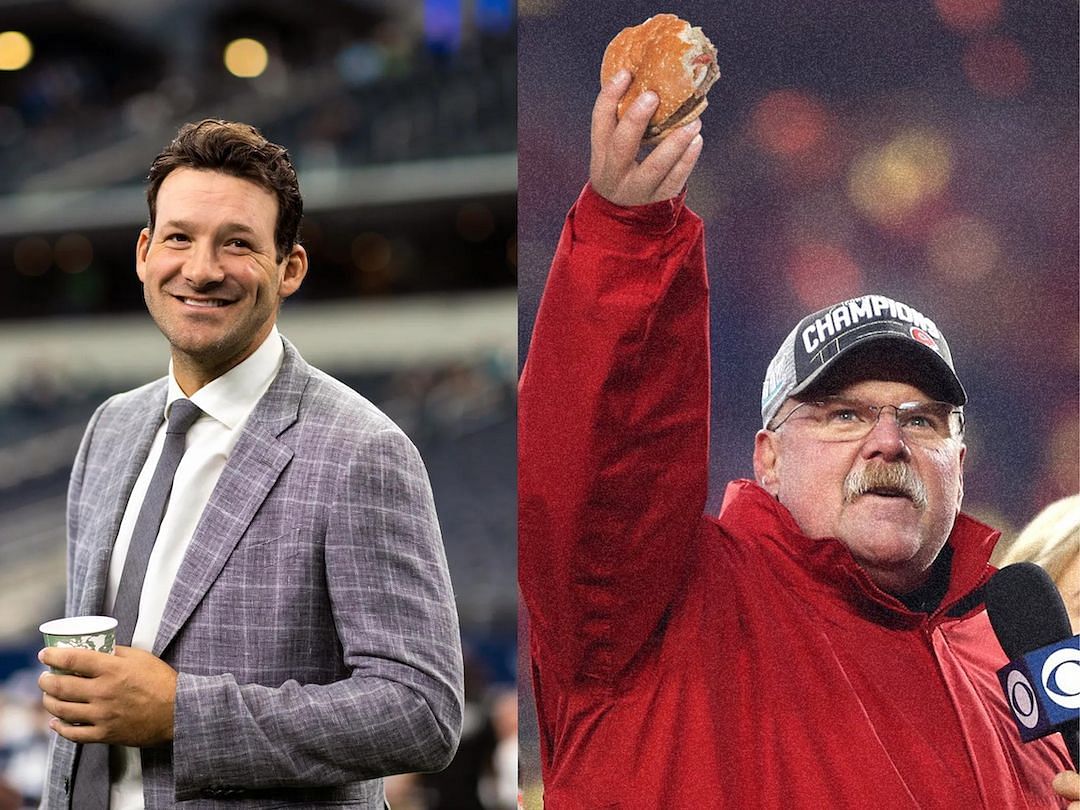 Broadcaster Tony Romo (l) and Chiefs HC Andy Reid (r)