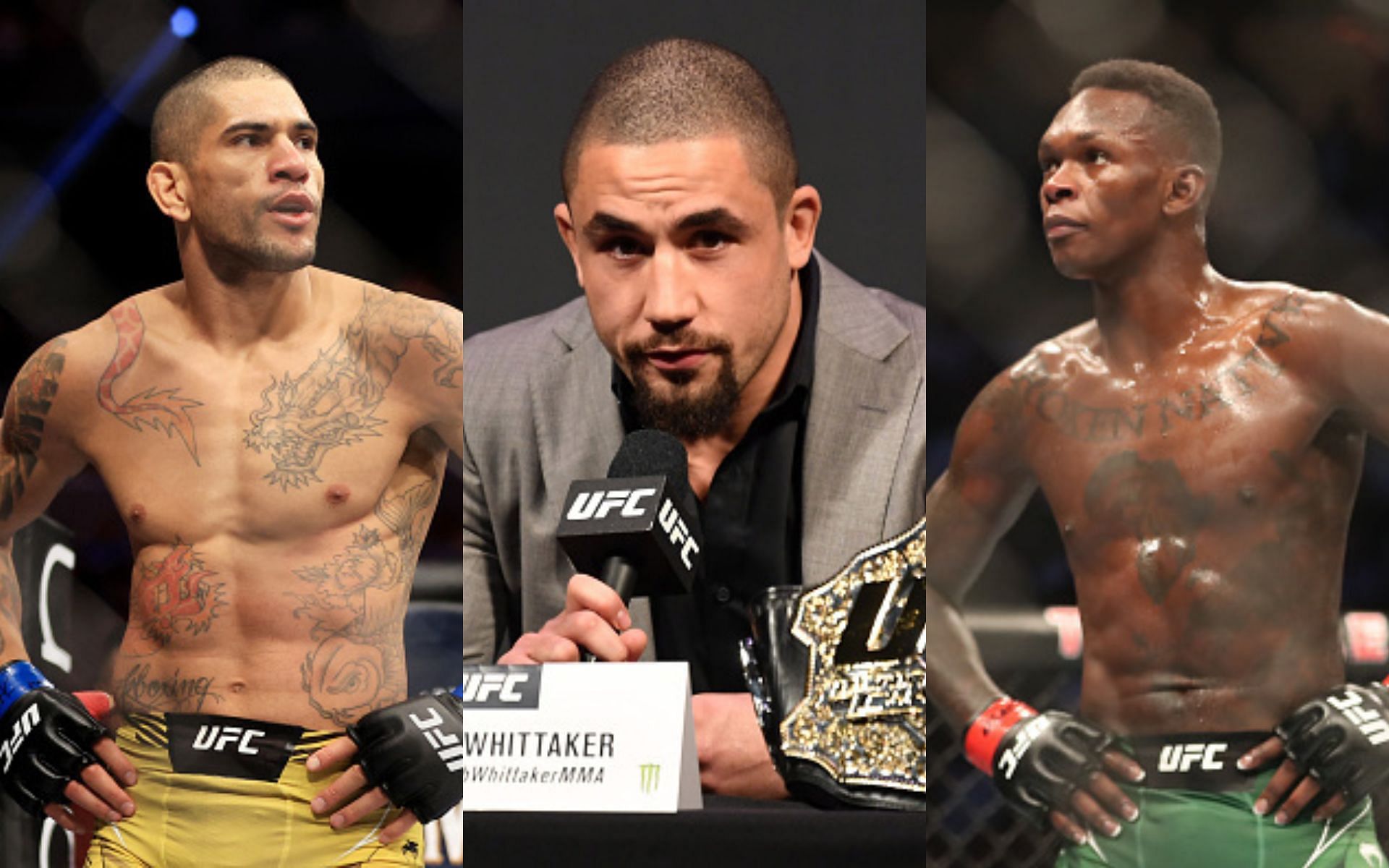 Alex Pereira (left), Robert Whittaker (middle), Israel Adesanya (right)