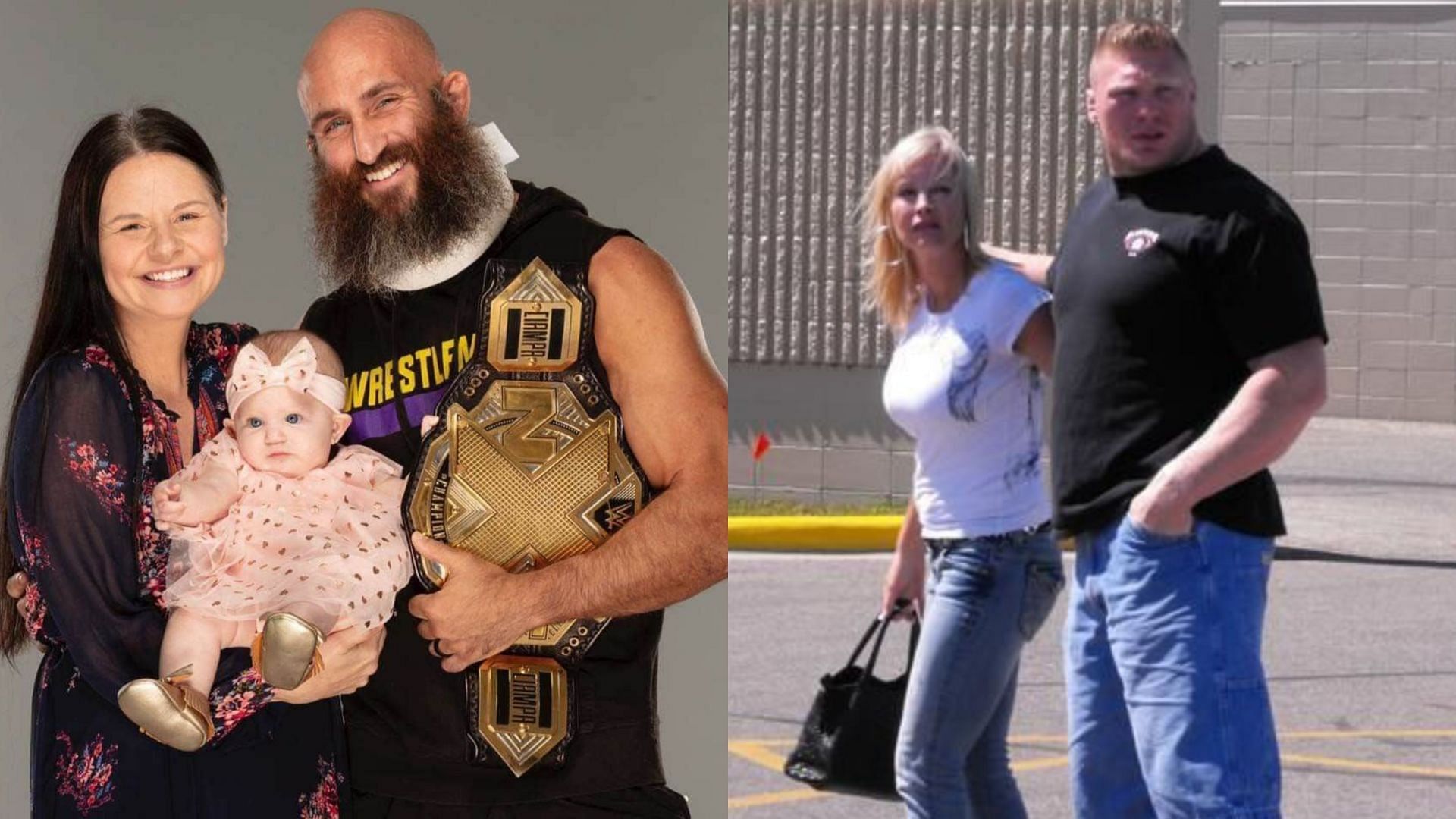 Ciampa with his wife, Jessie Ward (left) and Brock Lesnar with his wife, Sable (right)