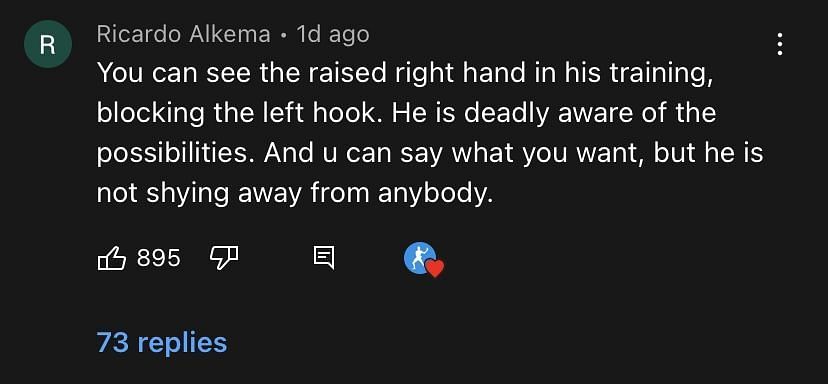 Comment posted on Israel Adesanya's YouTube video