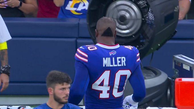 Von Miller was spotted in a unique haircut in the season opener against the LA  Rams.