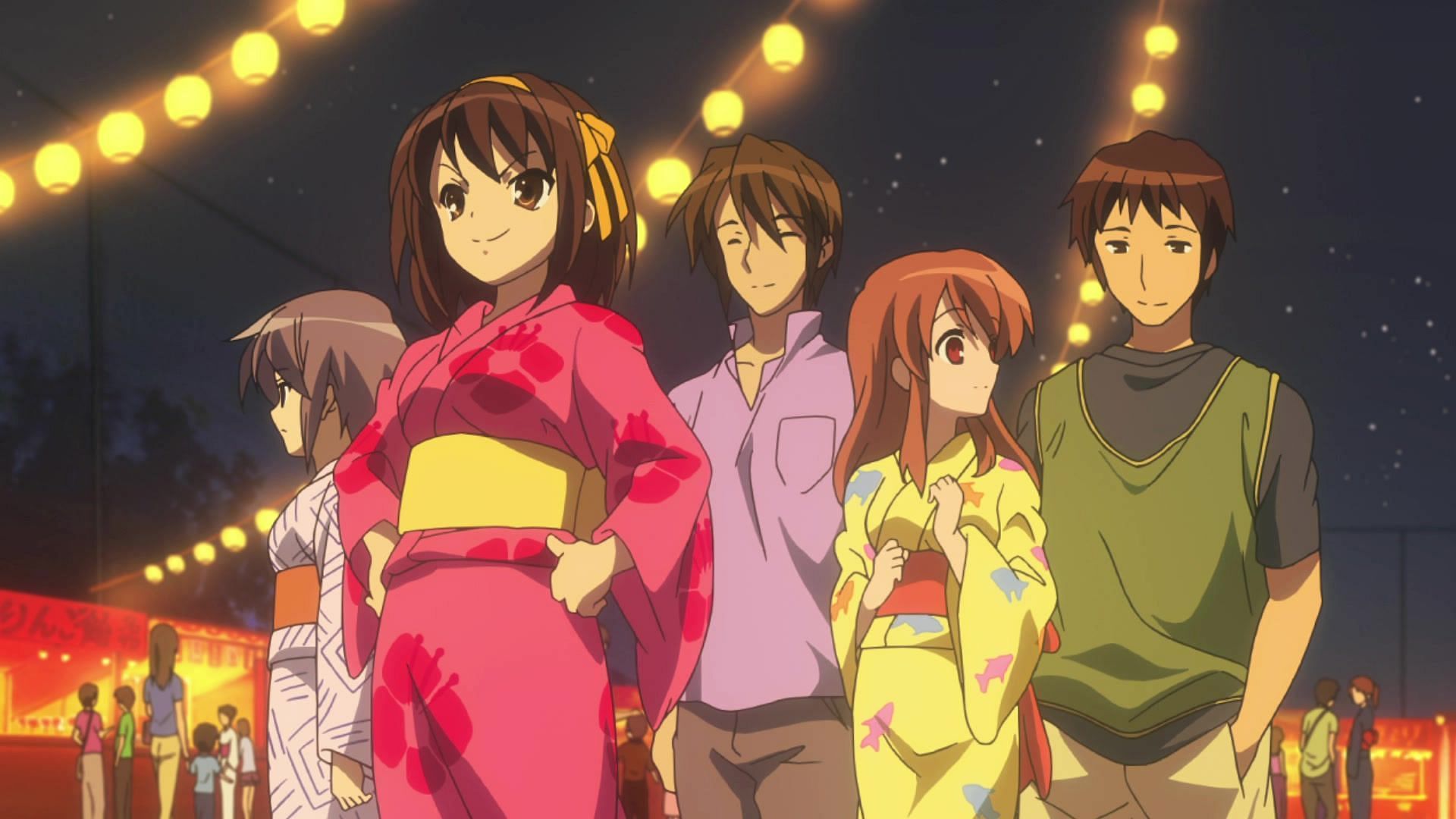The cast of Haruhi Suzumiya (Image via Kyoto Animation)