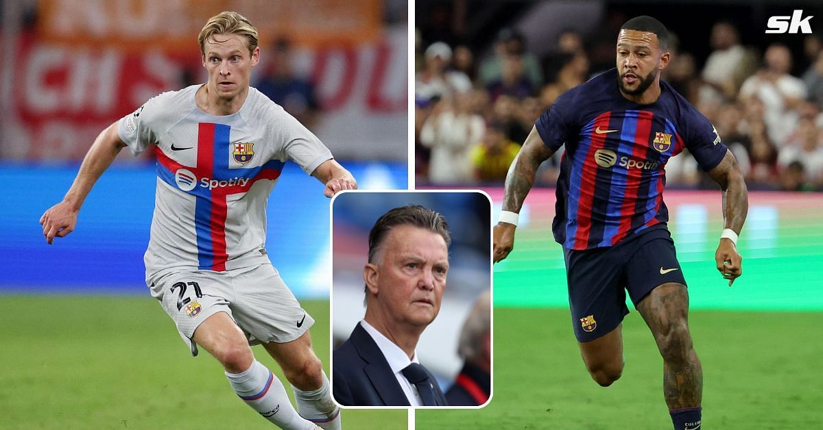 [L-to-R] Frenkie de Jong and Memphis Depay; [inset] Louis van Gaal.