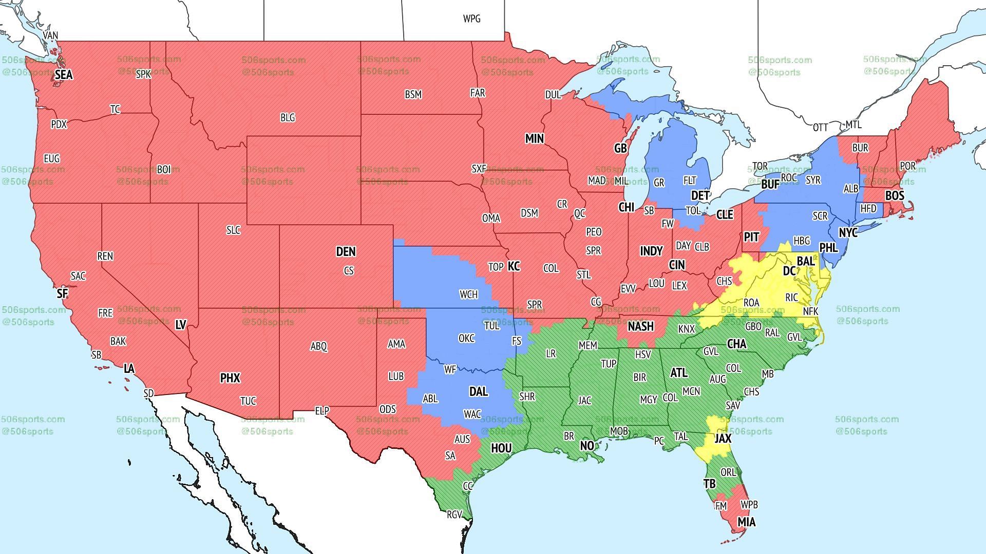 Coverage map for FOX early window games. Photo via 506sports.com