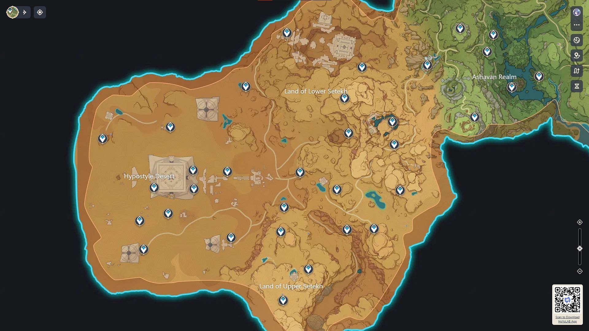 All teleport waypoints in Sumeru Desert (Image via HoYoverse)