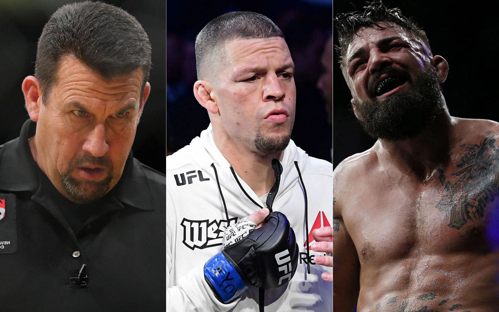 John McCarthy (left), Nate Diaz (middle) and Mike Perry (right)