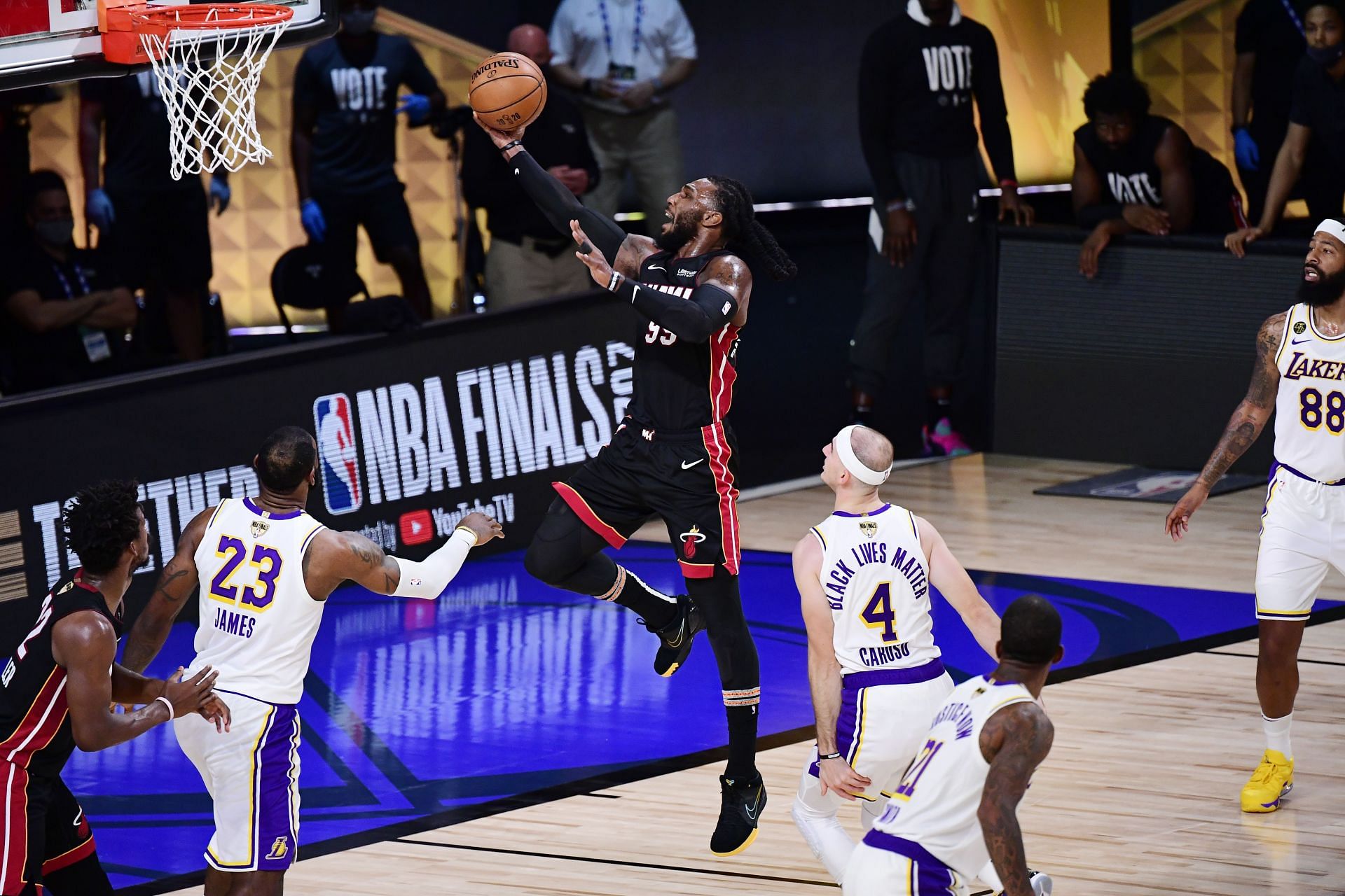 Jae Crowder attempts to score against the LA Lakers