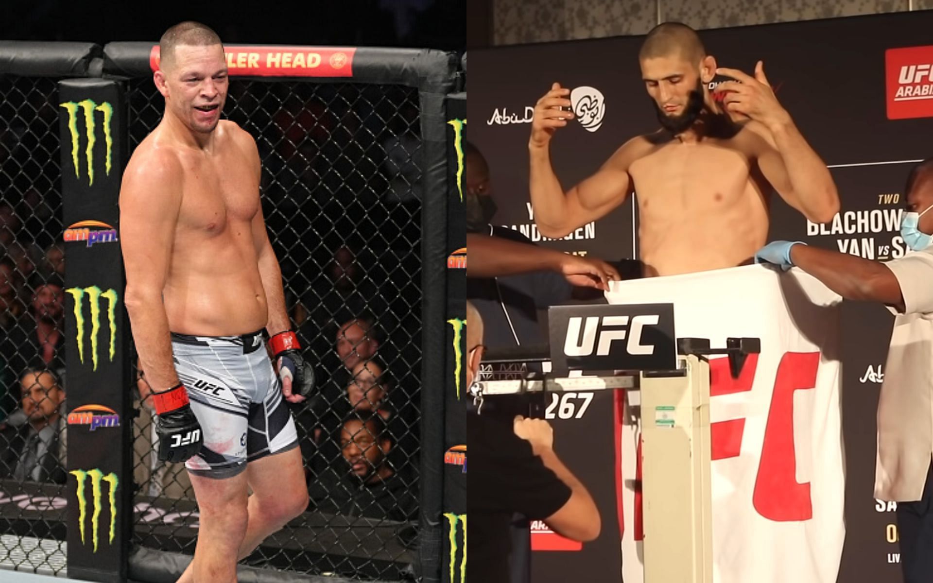 Nate Diaz (left), Khamzat Chimaev (right) [Images courtesy: Getty | TheMacLife via YouTube]