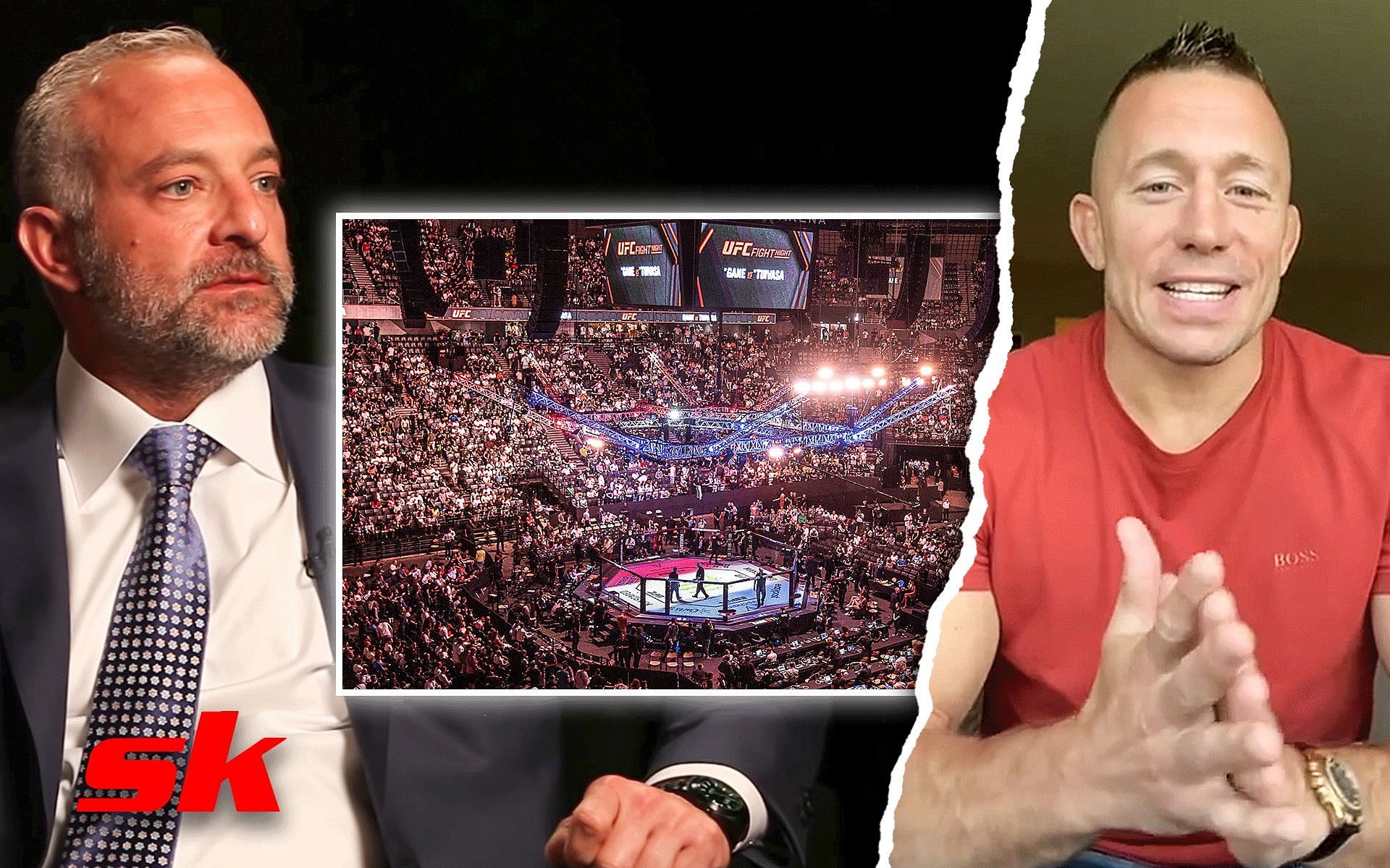 Lorenze Fertitta and Georges St-Pierre [Image credits:Lorenzo from Graham Bensinger YouTube, center image from @ufc on Twitter, GSP from @georgesstpierre from Instagram]
