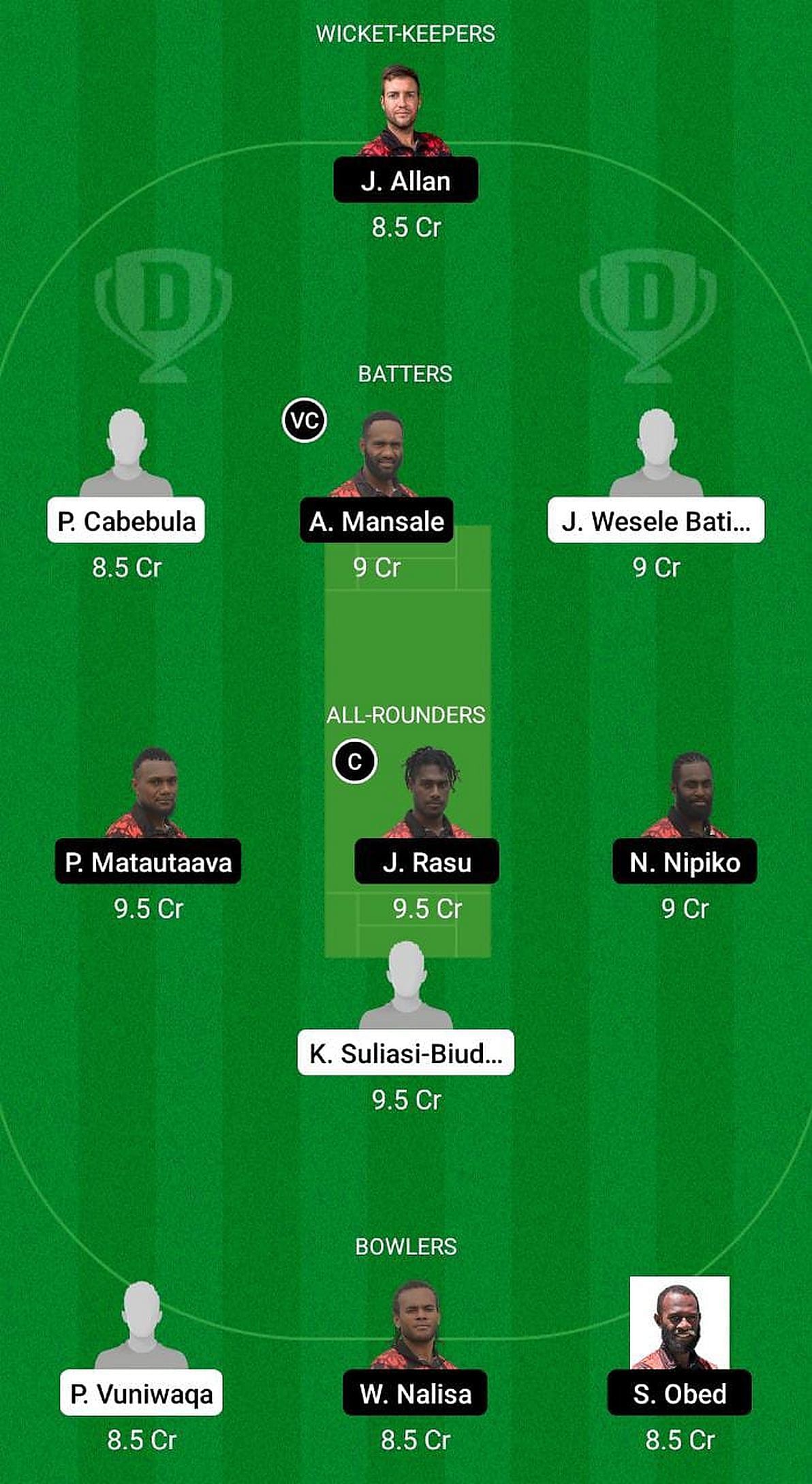 FJ vs VAN Fantasy Suggestion Team 1