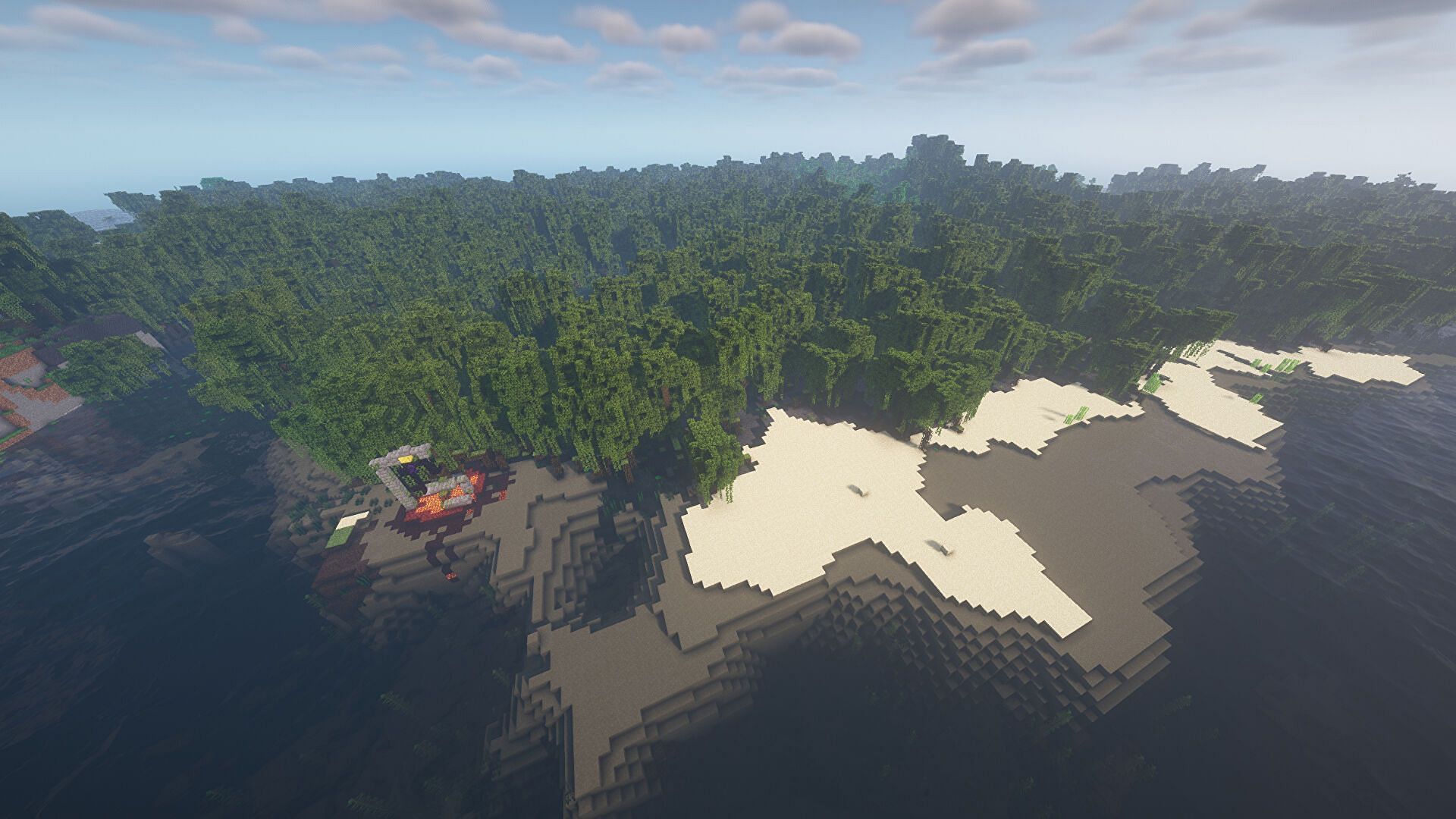 A mangrove swamp and beach in Minecraft 1.19