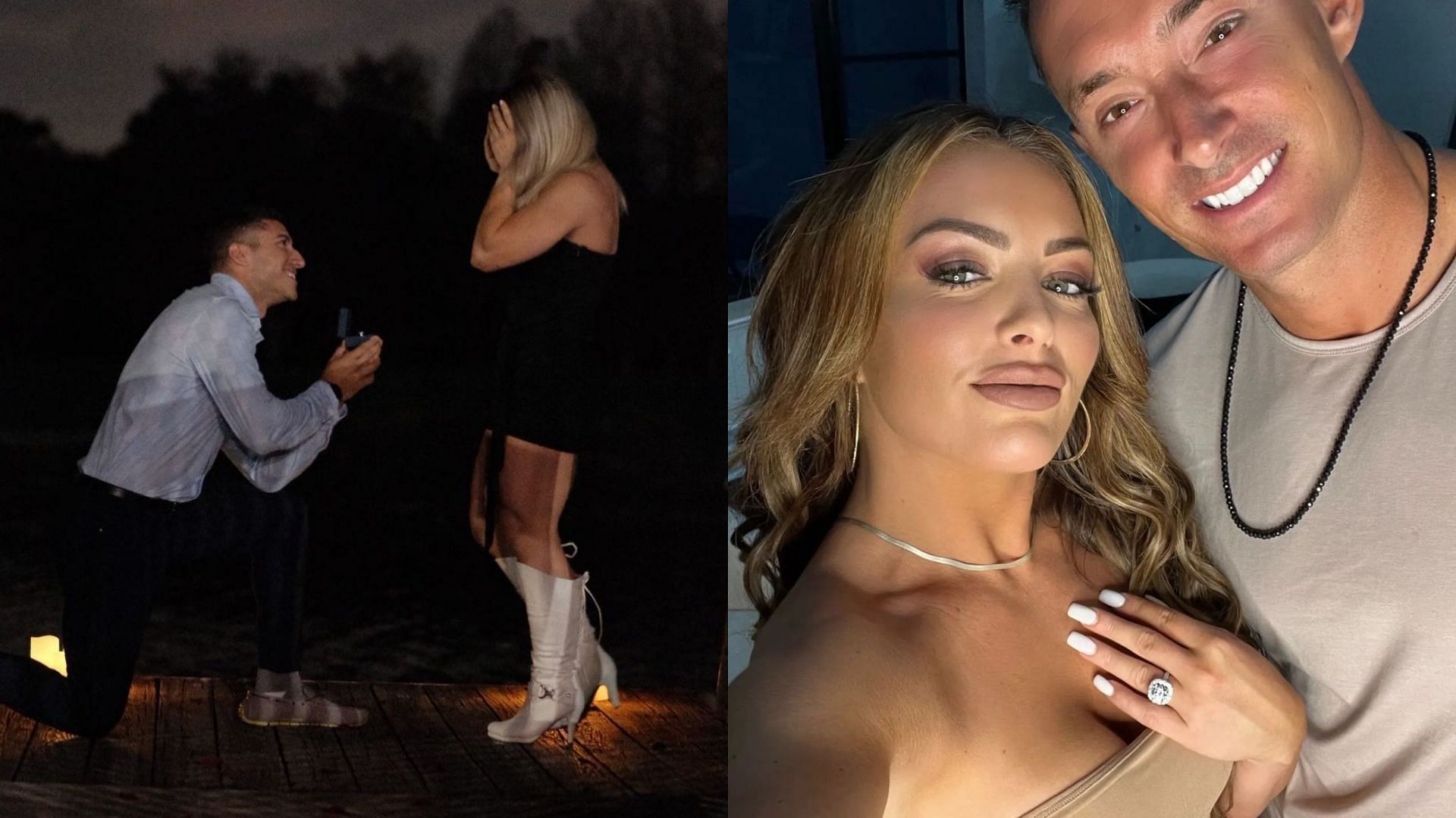 Mandy Rose with her fianc&eacute; (left) and Ivy Nile with her fianc&eacute; (right)