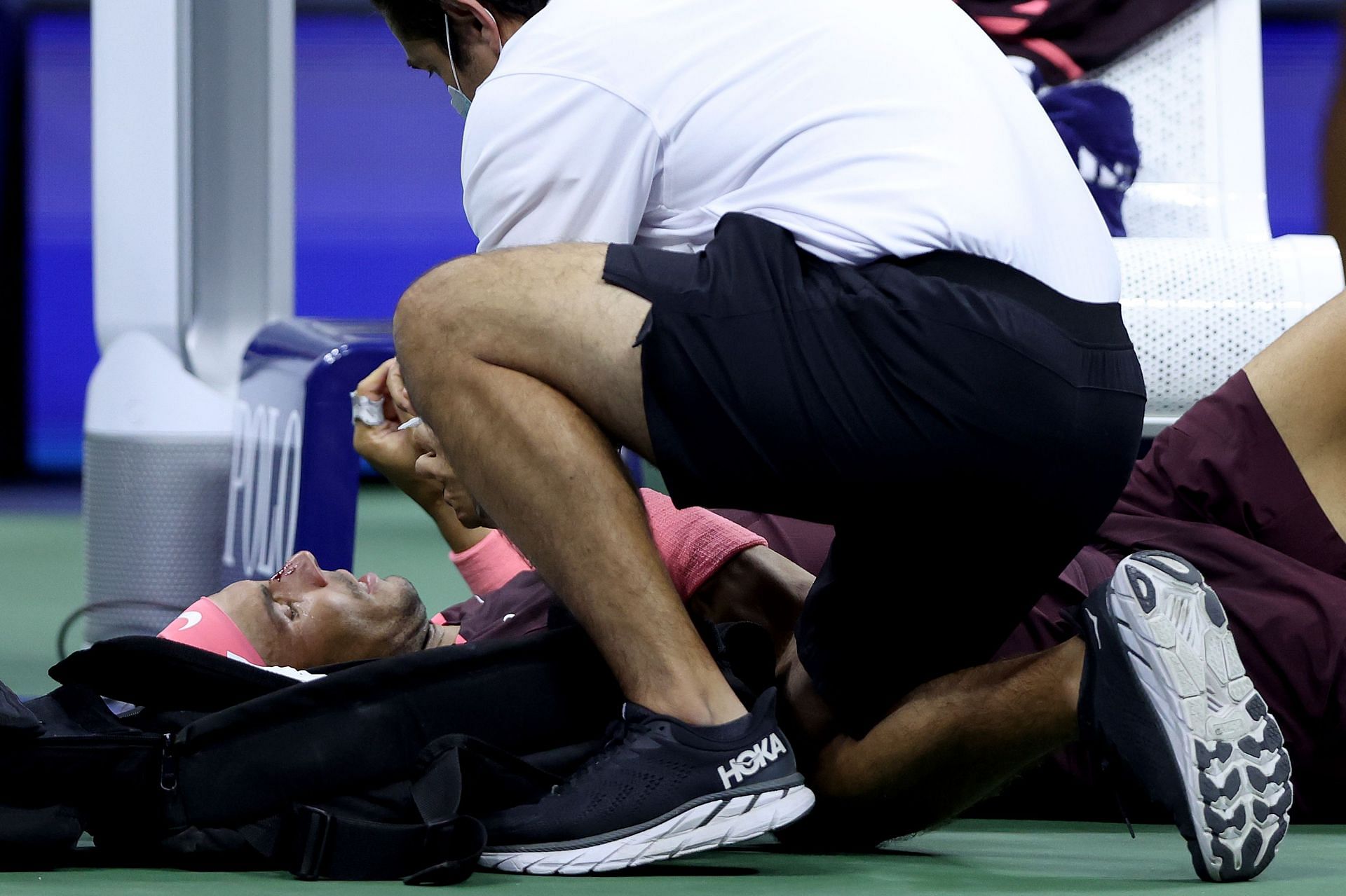 Rafael Nadal during the medical timeout on Thursday