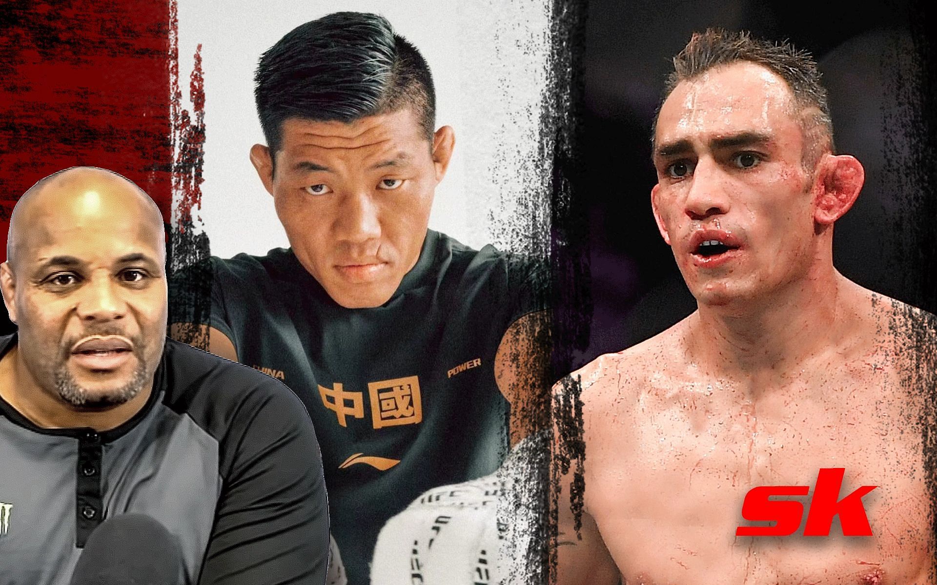 Daniel Cormier (Left), Li Jingliang (Middle), Tony Ferguson (Right) [Image courtesy: @Daniel Cormier on YouTube, @lijingliangmma on Instagram, Getty]