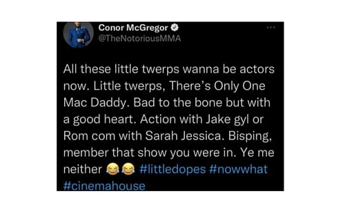 Screenshot of the since-deleted Conor McGregor tweet