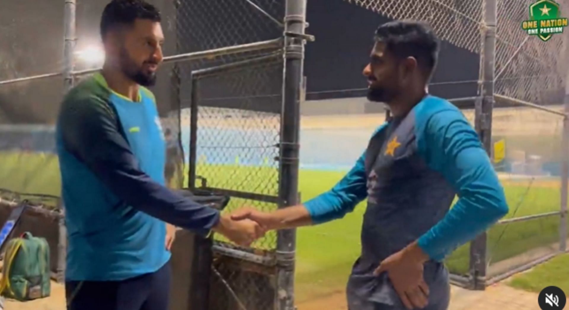 Captain Babar Azam meets Nizakat Khan ahead of PAK vs HK. [Pic credits: PCB (Screengrab]