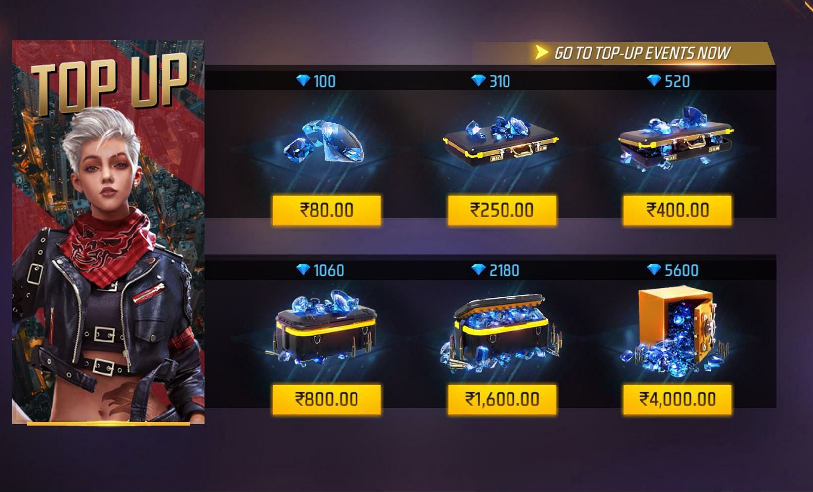 The six available top-up options (Image via Garena)
