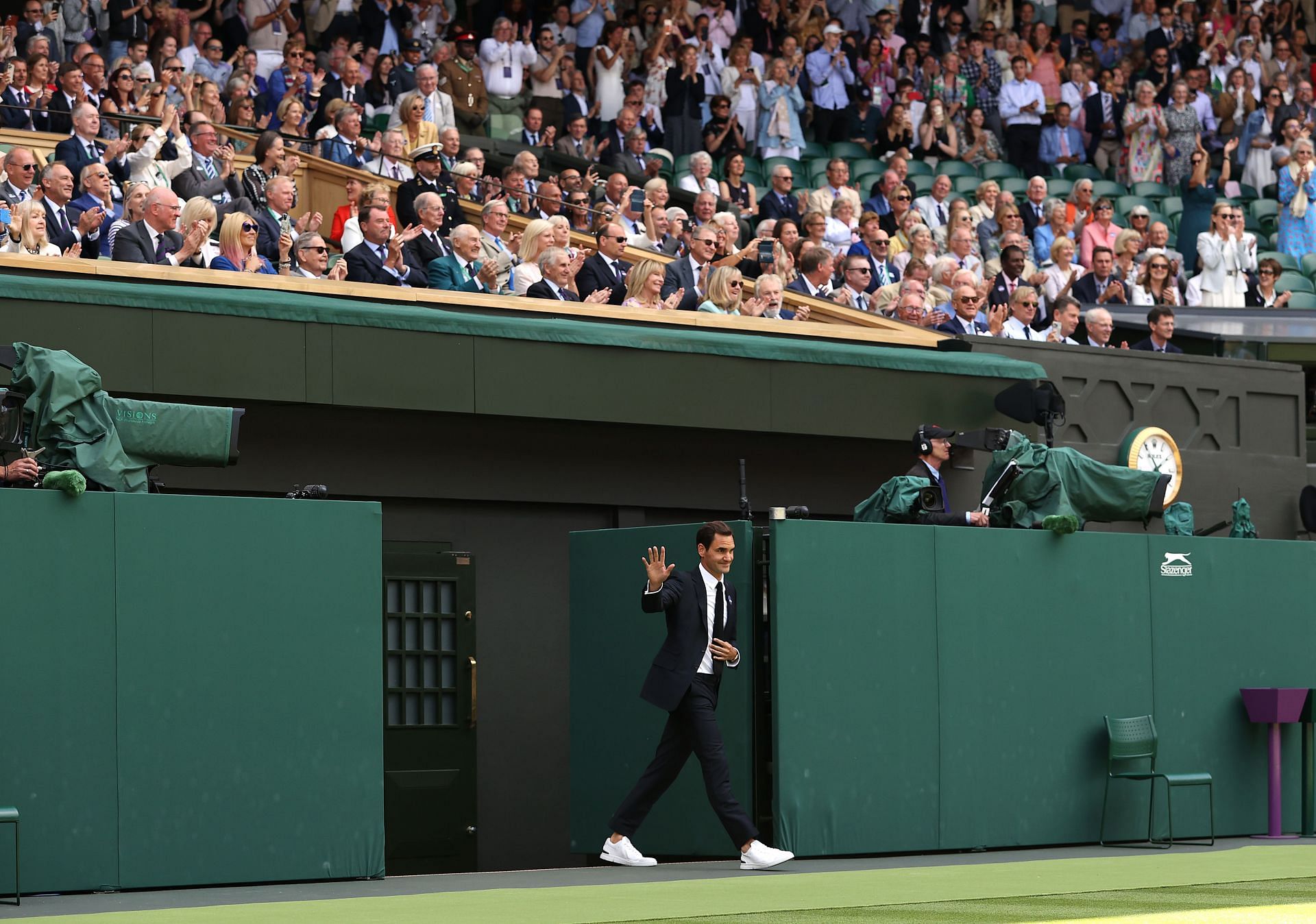 Roger Federer during the Centre Court Centenary Celebration at Wimbledon 2022